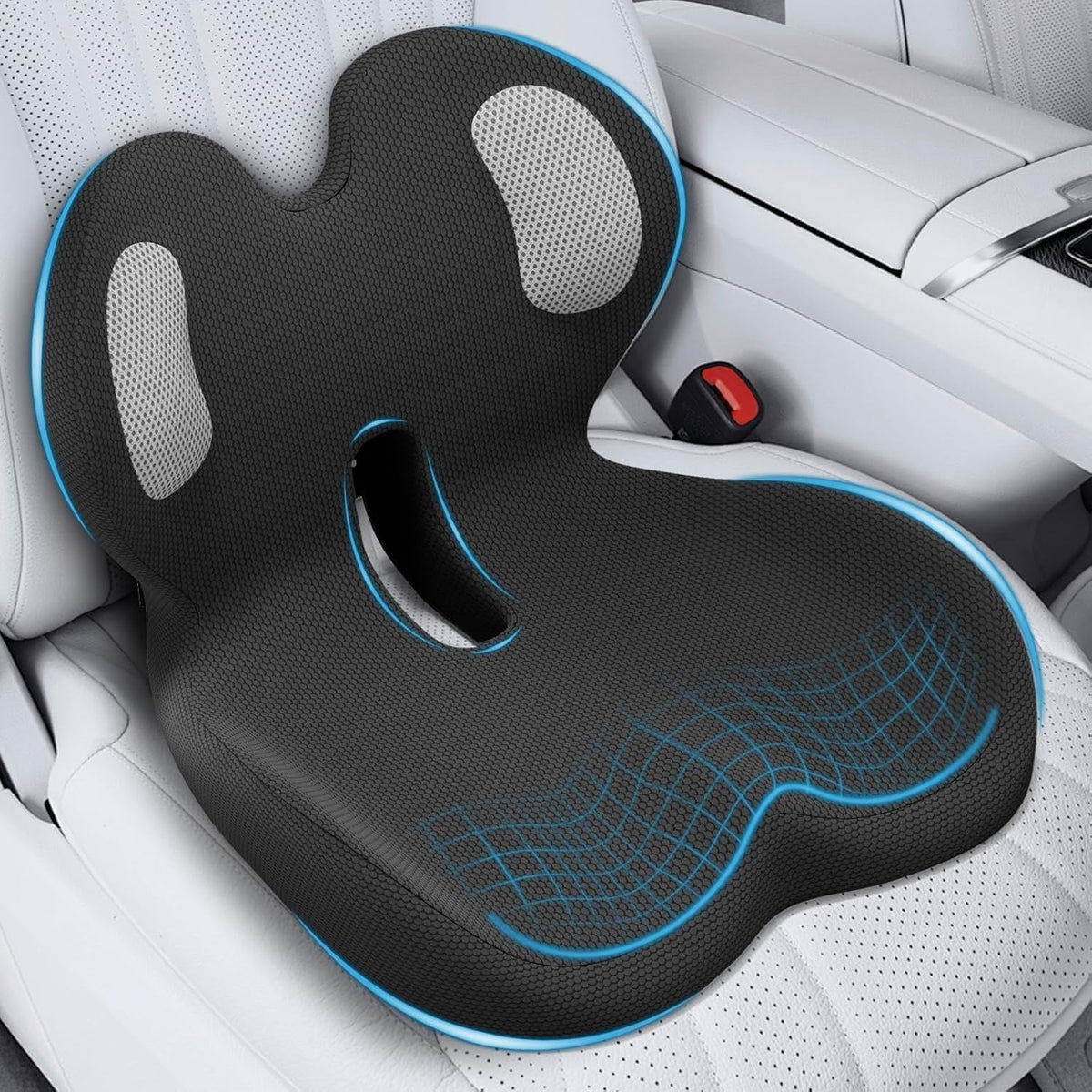 Trucker Seat Cushion, 3" Thick Car Seat Cushions with Lumbar Support Pillow