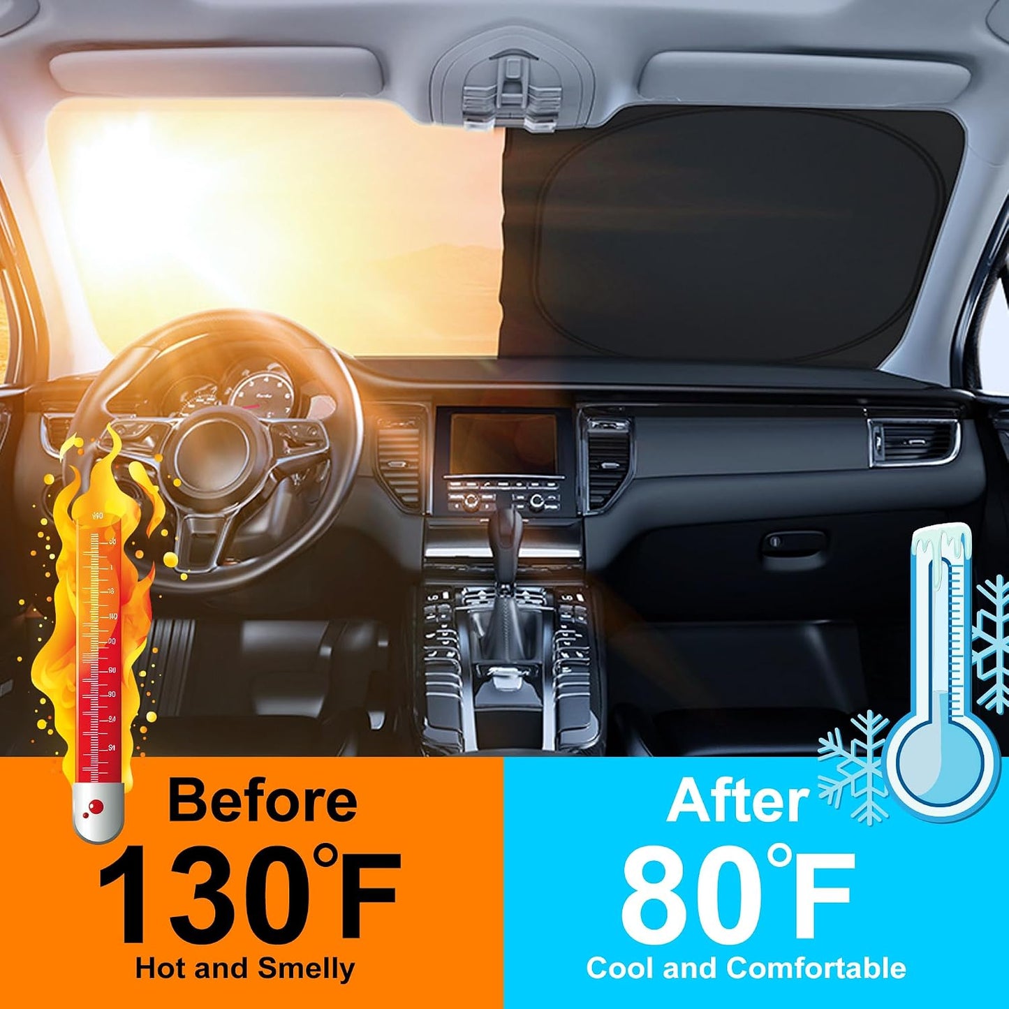 Windshield Sun Shade Compatible with 2015-2021 2022 2023 2024 2025 2026 Ford F150 F-150 (Lariat, King Ranch, Platinum, XL XLT Limited Raptor) Accessories Sunshade Shield Protector