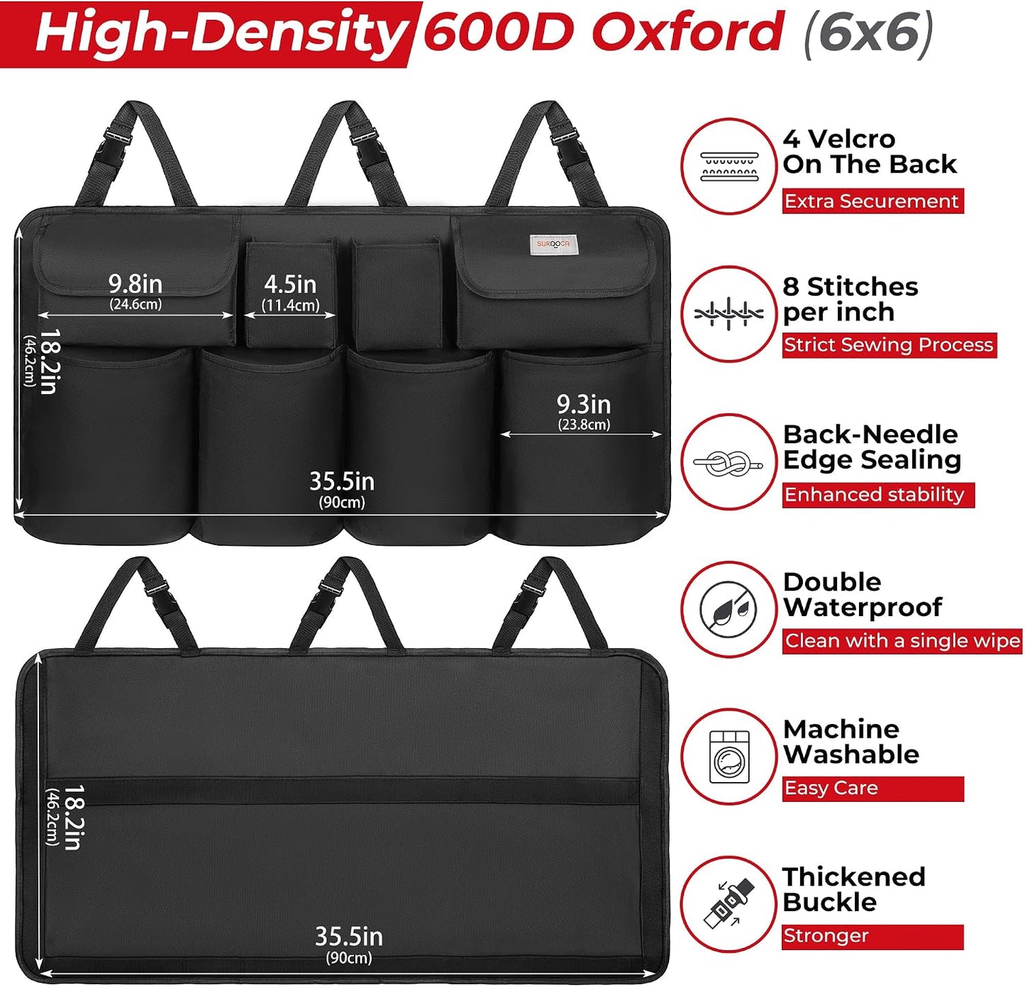 SURDOCA Car Trunk Organizer, LARGE CAPACITY Car Storage Bag with 8 Pockets, 7X Upgraded Trunk Storage Organizer for Car, SUV, Truck, MPV
