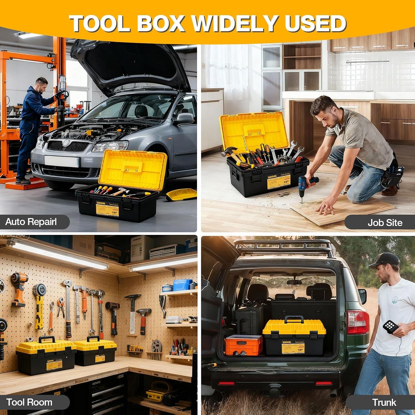Stackable Portable Tool Box Set, 4 Nested Heavy Duty Boxes, 13-19 Inch | Workshop, Home, Removable Trays, Portable Design, Nesting Boxes, 70% Space Saving, Modular Storage, cajas de herramientas