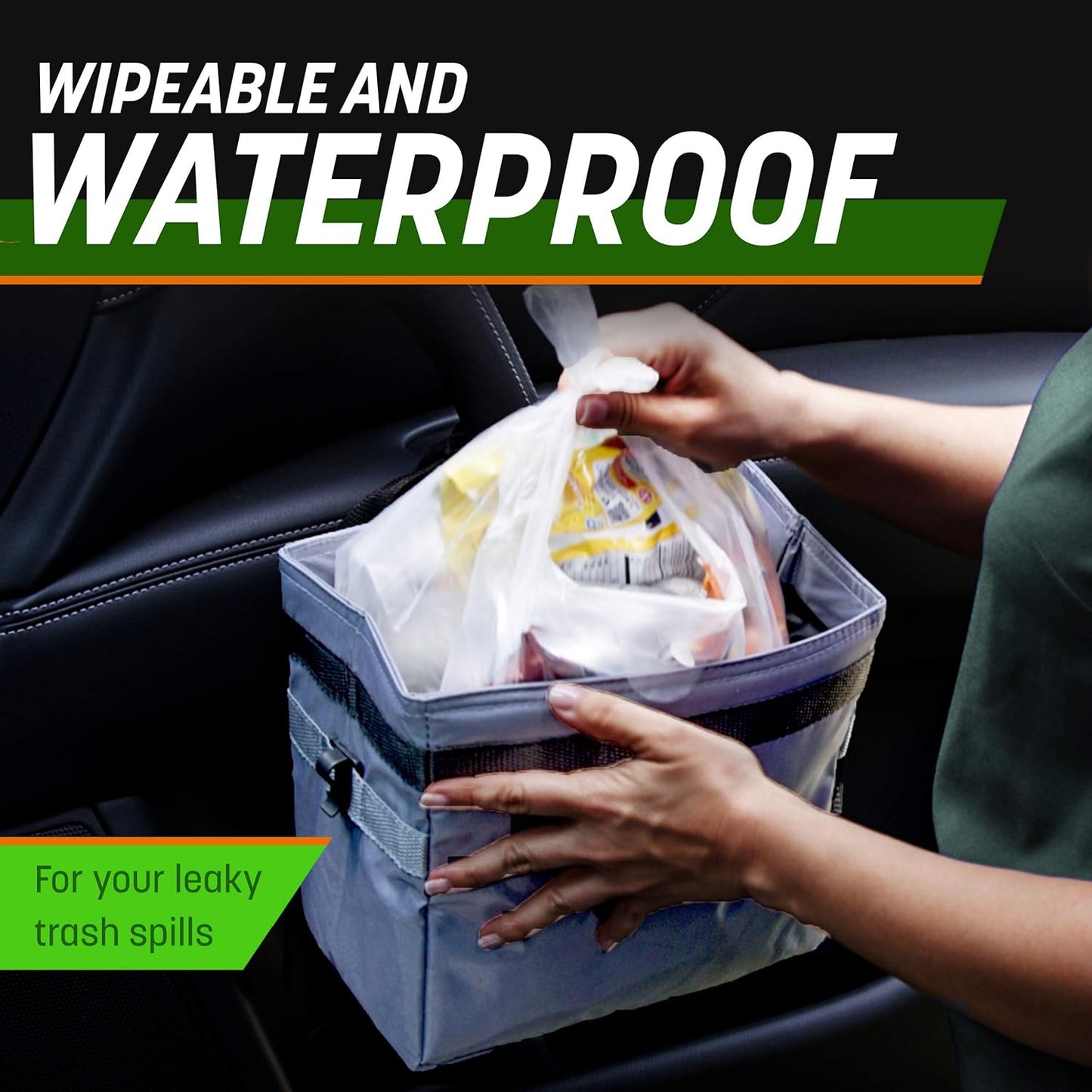 Drive Auto Car Trash Can - Leakproof, Hanging Garbage Bin with 20 Trash Bags and Black Adjustable Strap - Truck & Car Accessories for Men and Women - Grey with No Lid