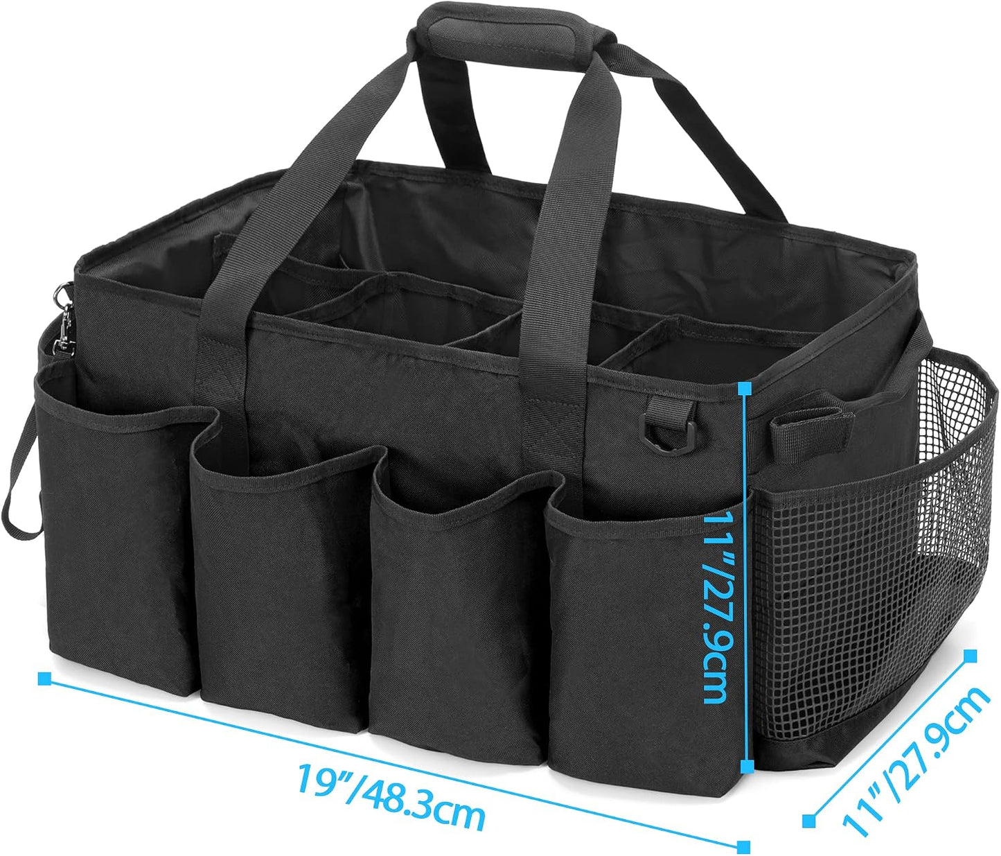 HODRANT Extra-Large Cleaning Caddy with Handles & Multi Pockets | Large Capacity Tote Bag for Cleaning Tools & Products Storage, Cleaner Organizer for Car, Home & Housekeeping Work, Black