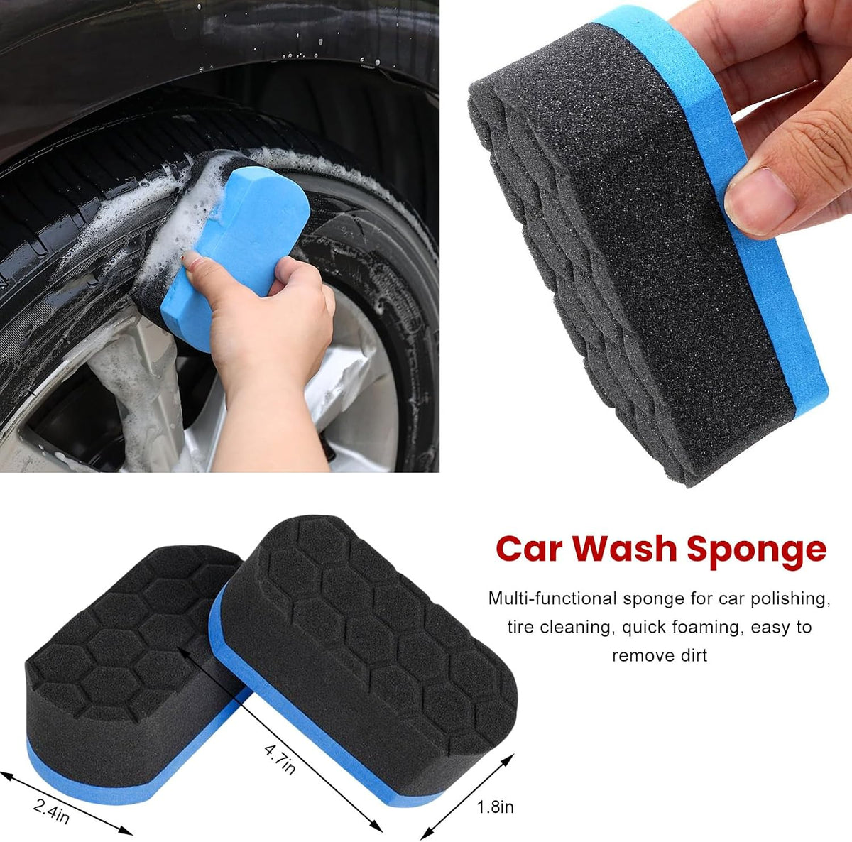 6 PCS Car Wheel Cleaning Pro Kit, Multipurpose Automotive Tire Detailing Brush with Applicator Pads, Scratch-Free Soft-bristled Rim Brush Tire Dressing Pads for Vehicle Cleaning