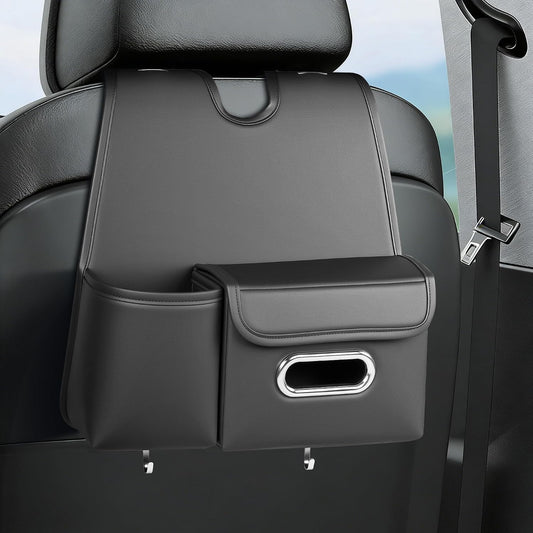 Upgrade Seat Back Organizer for Car – PU Leather Multi-Pocket Hanging Storage Bag with Bottle Holder & Travel Tidy Pouch Pocket Kids, Tissue Holder Large-Capacity Backseat Organizer , Black 1PC