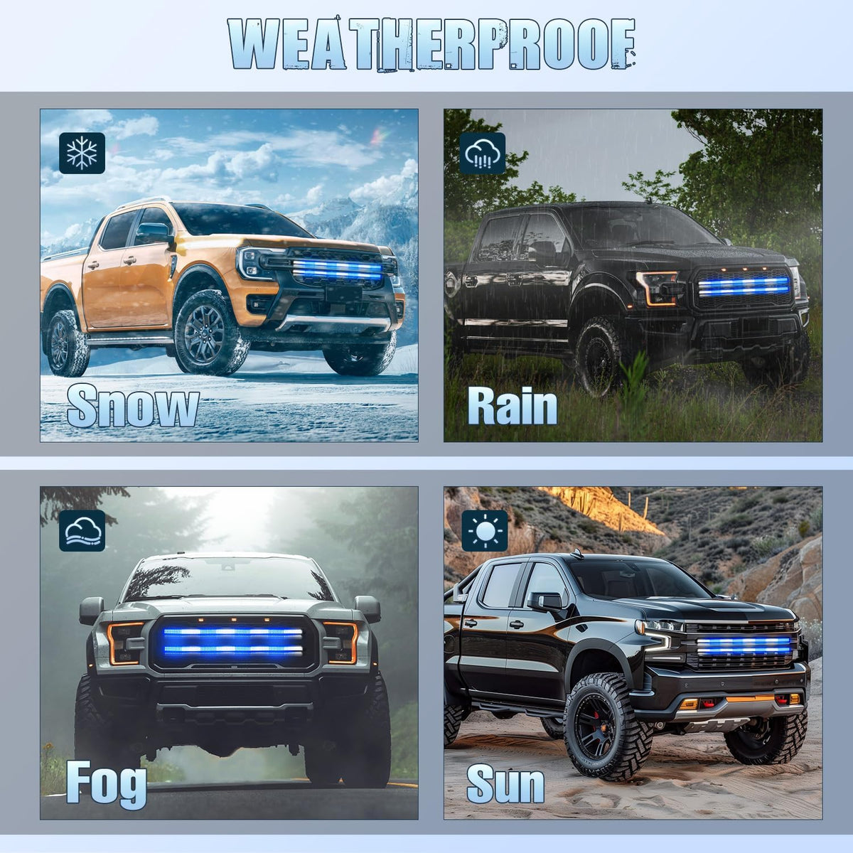 Nilight 2PCS 24" Truck Grille Strobe Light Strips 384 LED Blue White
