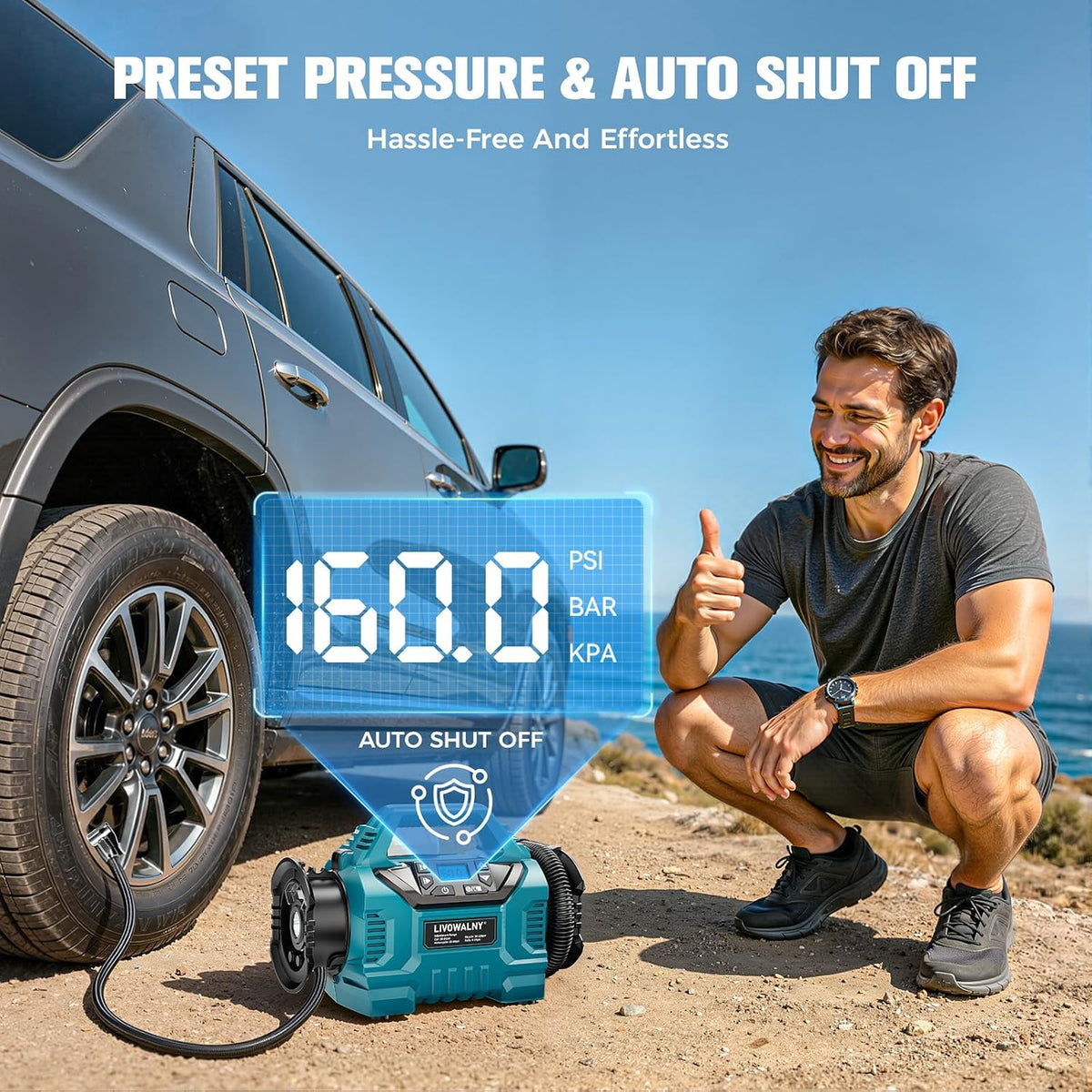 3X Faster Cordless Tire Inflator Air Compressor Pump Compatible With Makita 18V Battery, LIVOWALNY 160PSI 12V DC/18V DC with Pressure Gauge & Deflator for Car, Pickup, Air Mattresses (Tool Only)