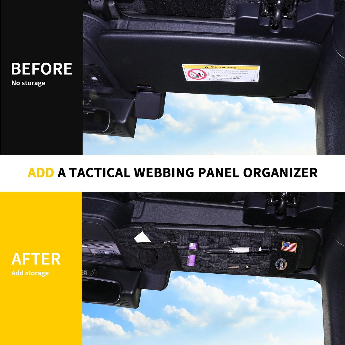 Tactical Sun Visor Organizer Visor Storage Compatible with 2021 2022 2023 2024 2025 2026 Ford Bronco 2/4 Door Accessories Car Sun Visor Sunglasses Holder Webbing Molle Panel, Driver+Passenger