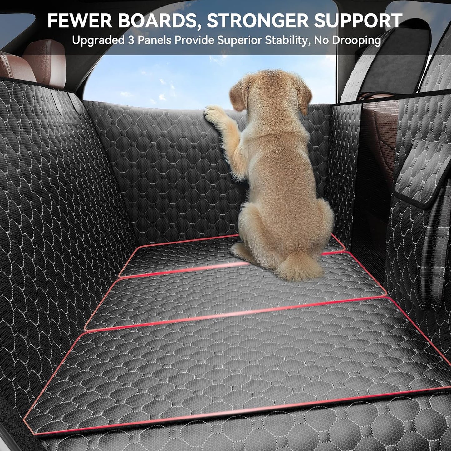 DIAMOOKY Dog Car Seat Cover for Back Seat, Waterproof Back Seat Extender for Dogs w/Door & Headrest Protector, Hard Bottom Pet Bed Hammock Holds 420lbs, for Cars SUVs Small Trucks(Not for 3-row seats)