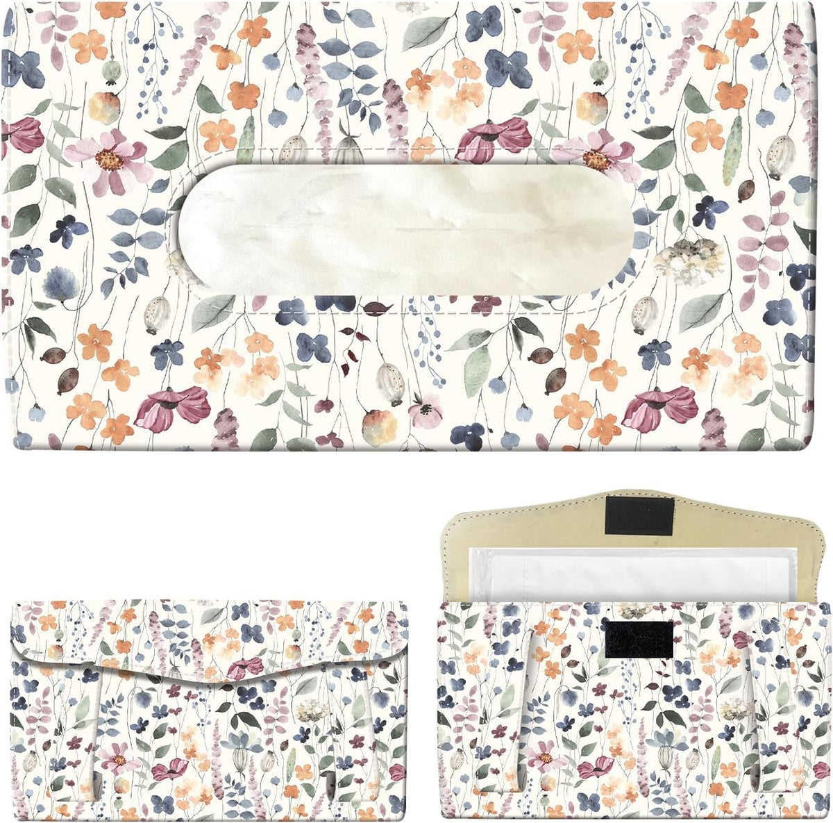Car Tissue Holder, Cute Sun Visor Napkin Holder Backseat Tissue Case, PU Leather Tissue Box, Funny Car Accessories for Women Men Watercolor Boho Leaf