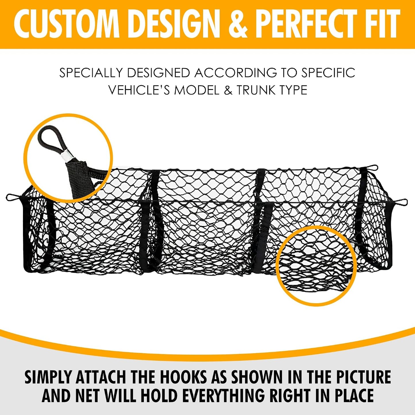3 Pocket Style Elastic Trunk Cargo Net for Hyundai Santa Cruz 2022-2025 - Premium Trunk Organizers & Storage - Cargo Net for Pickup Truck Bed - Truck Bed Divider - Car Organizer for Pickup
