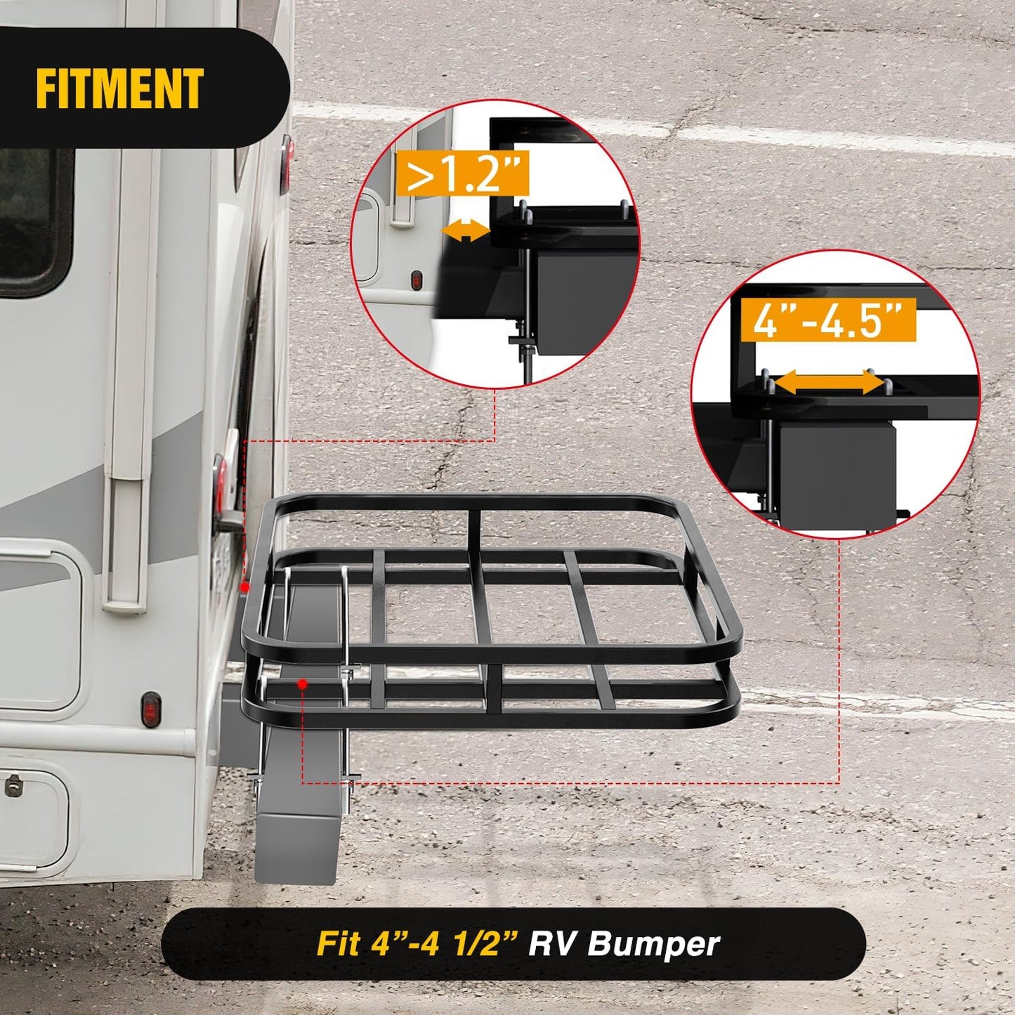 Nilight 32”×26”×4” RV Bumper Mounted Cargo Rack Carrier with Net Fits 4-inch or 4-1/2-inch Bumpers Heavy Duty Luggage Holder Basket for RV Camping Traveling Capacity 350LBS