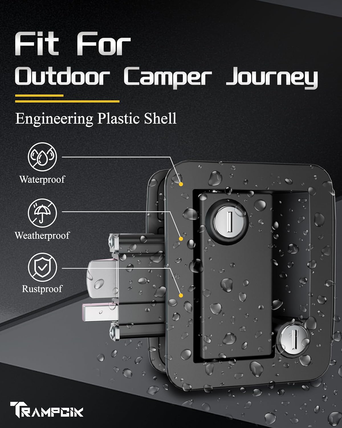Engineering Plastic Camper Door Lock, RV Door Lock Replacement, Fit 3.65" x 2.95" Hole, for Motorhome,RV Camper,Entrance Front Door, 1 Lock+4 Key Aliked
