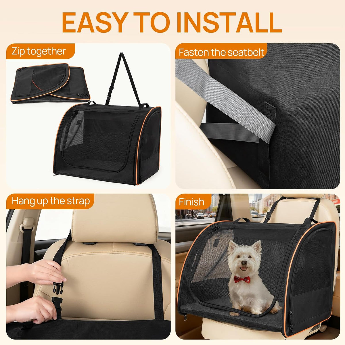 Dog Car Seat, Enclosed Carrier for Pets Travel Safety Dog Crate Soft-Sided Covered Car Kennel Carrier for Backseat for Medium Dogs