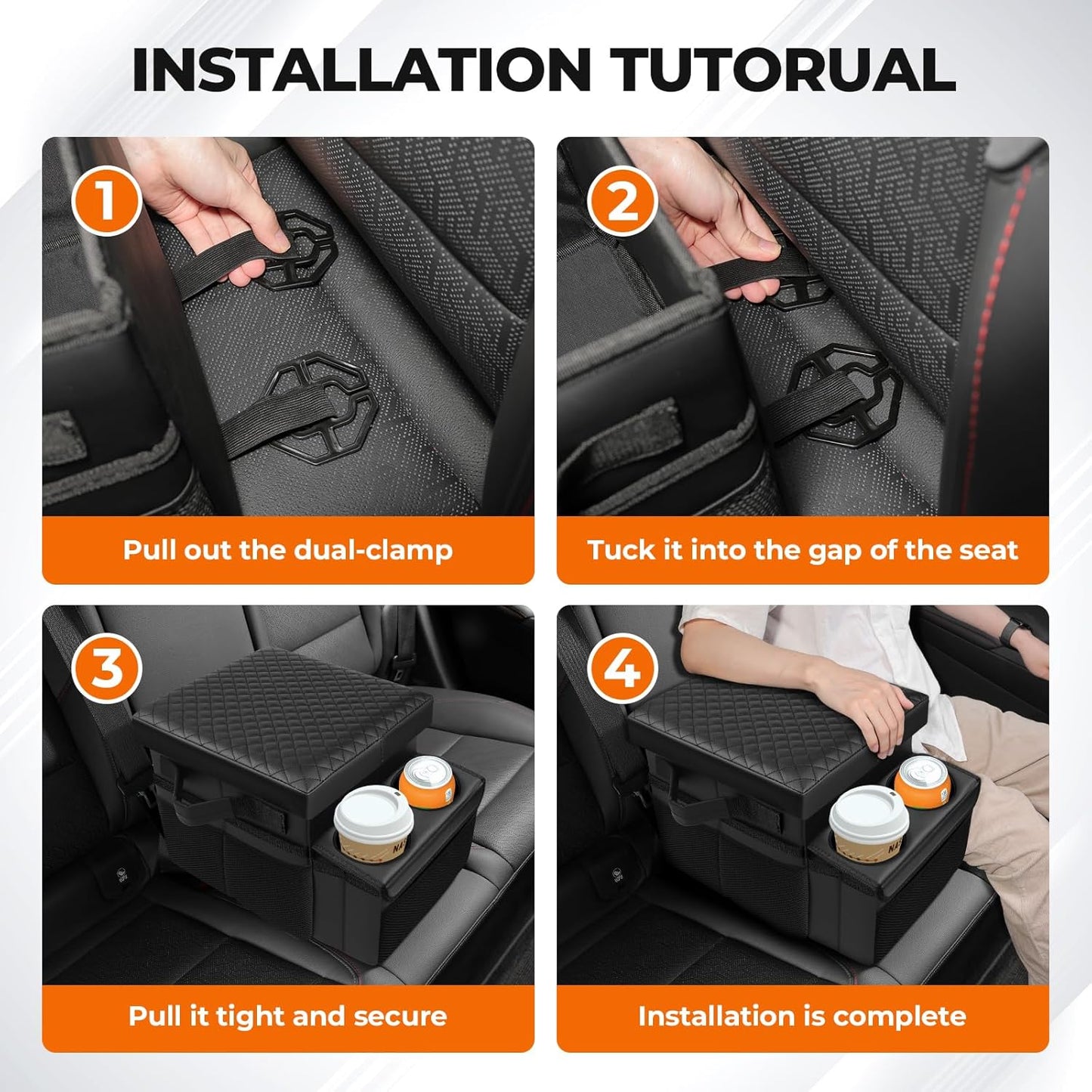 Autorder Car Seat Organizer with 2 Cup Holders - Foldable Universal Rear Bench Seat Console, 21 Qt Large Seat Organizer and Storage, Car Seat Back Storage Box (Black)