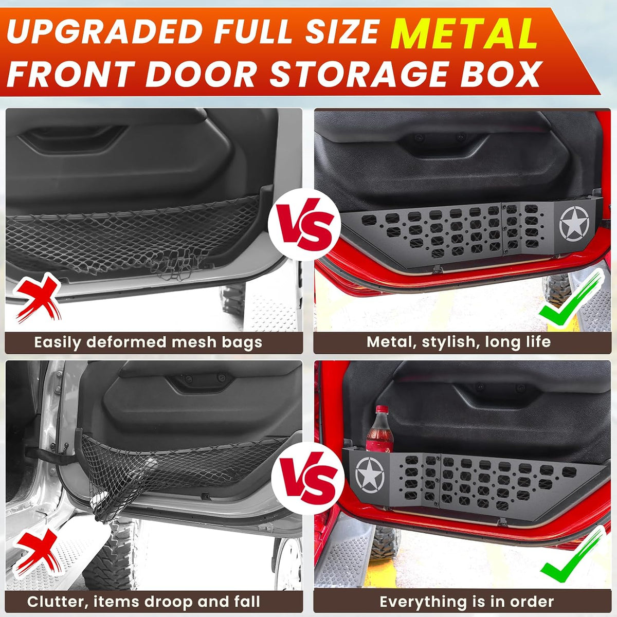 Eamplest Metal Front Door Storage Box for Jeep Wrangler JL JLU 2018-2026