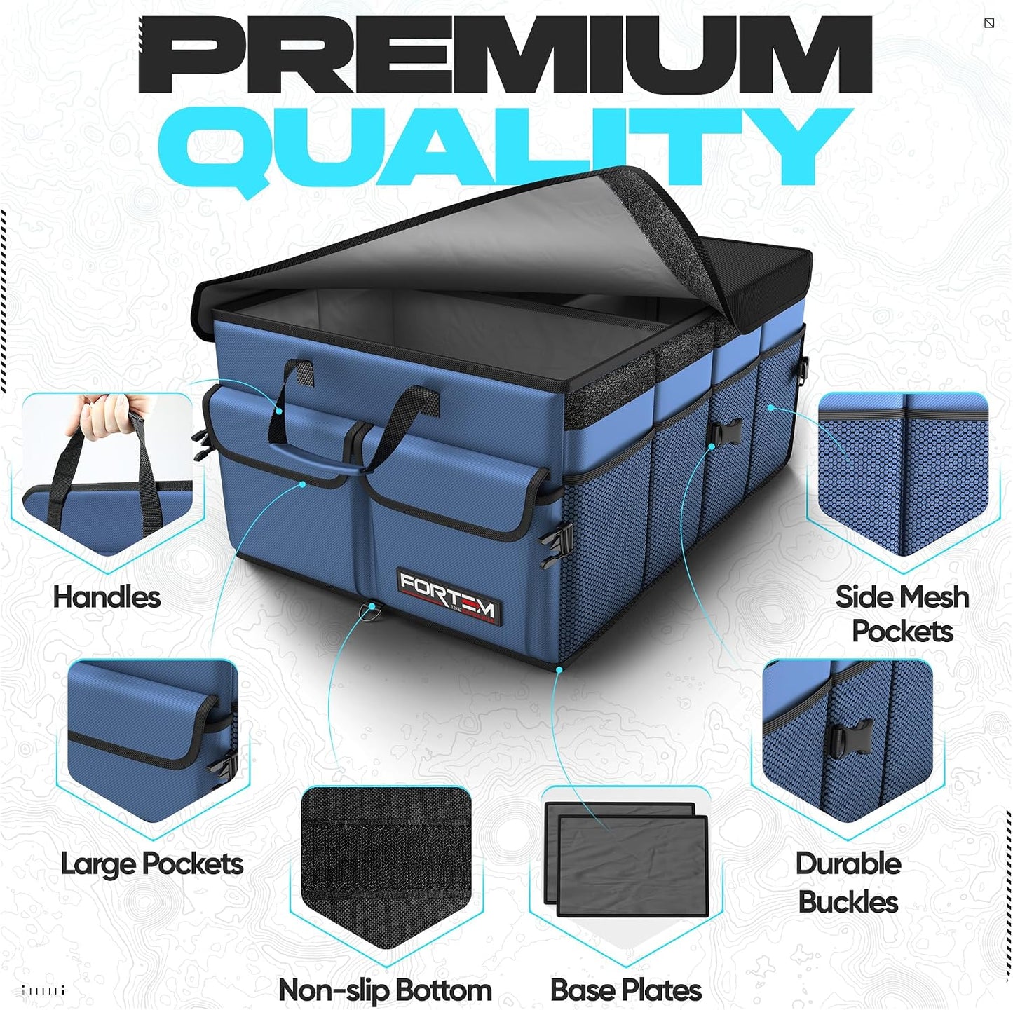 FORTEM Trunk Organizer For SUV Car Trunk Organizer, Foldable Storage, Car Accessories for Women Men, Collapsible Bag, 600D Oxford, Non Slip Bottom, Straps, Soft Cover (50L)
