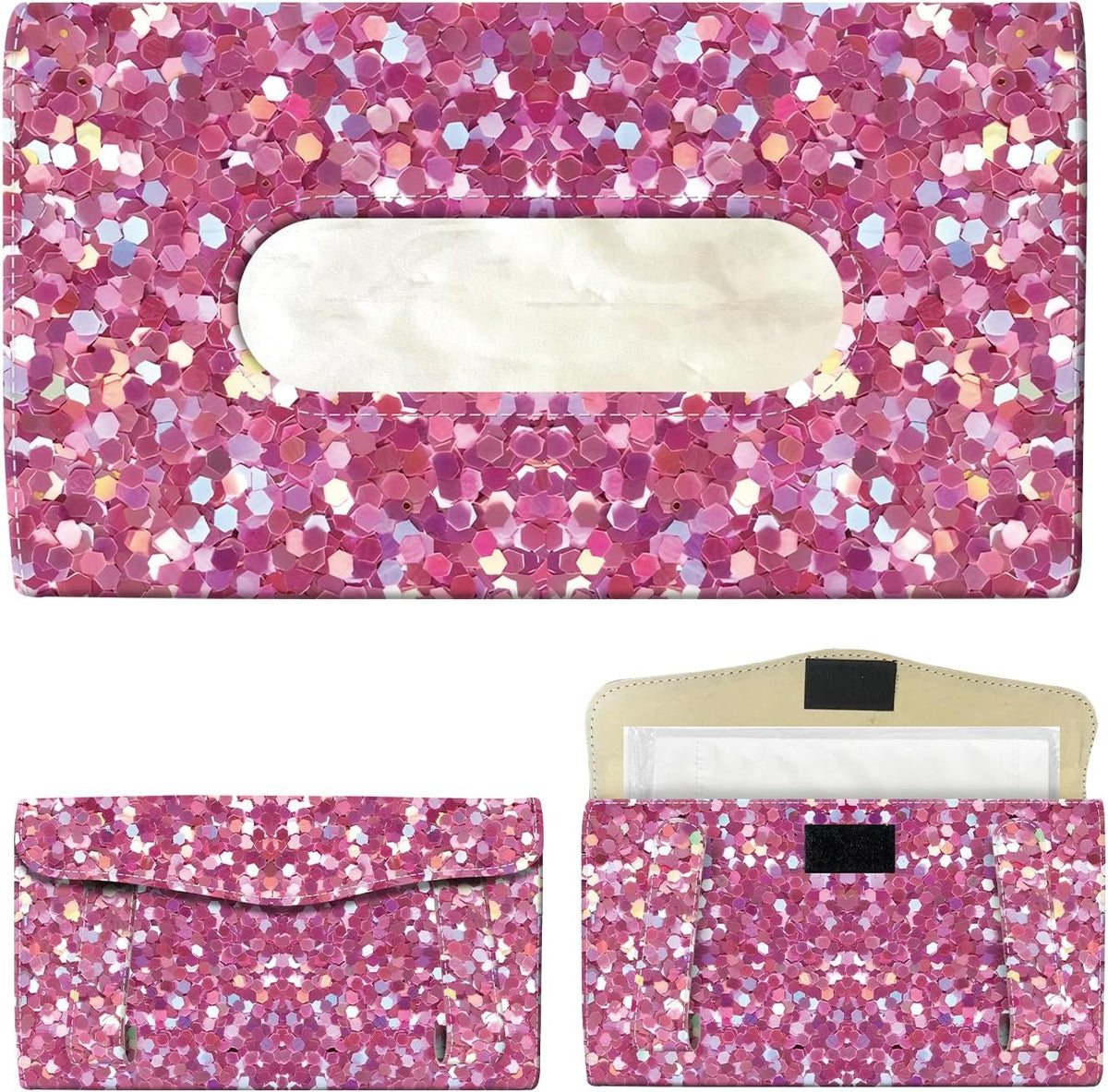 Car Tissue Holder, Cute Sun Visor Napkin Holder Backseat Tissue Case, PU Leather Tissue Box, Funny Car Accessories for Women Men Luxury Brown Leopard
