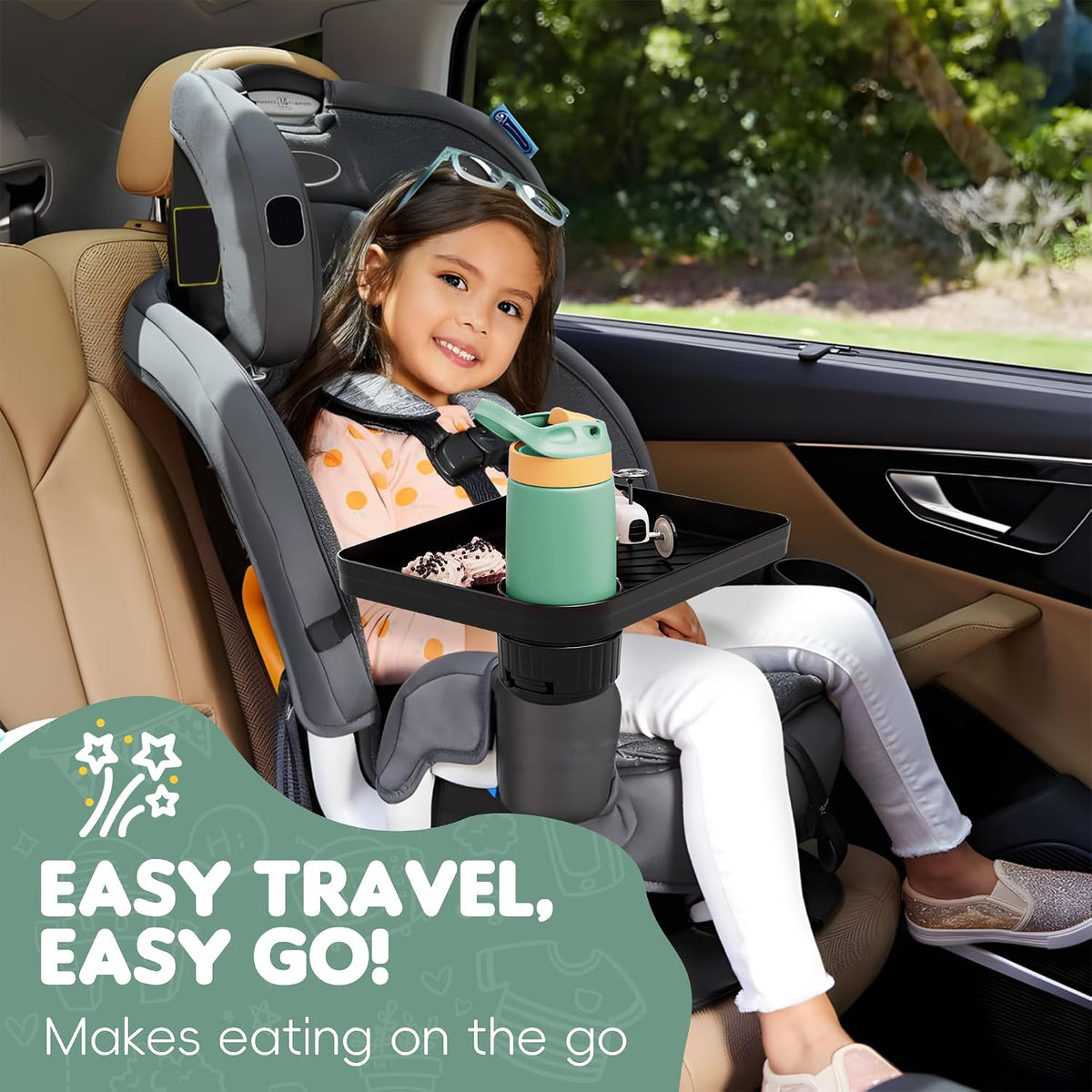 2 Pack Car Seat Tray for Kids Fits 2.8'-3.2'Cup Holders (2, Standard Base)