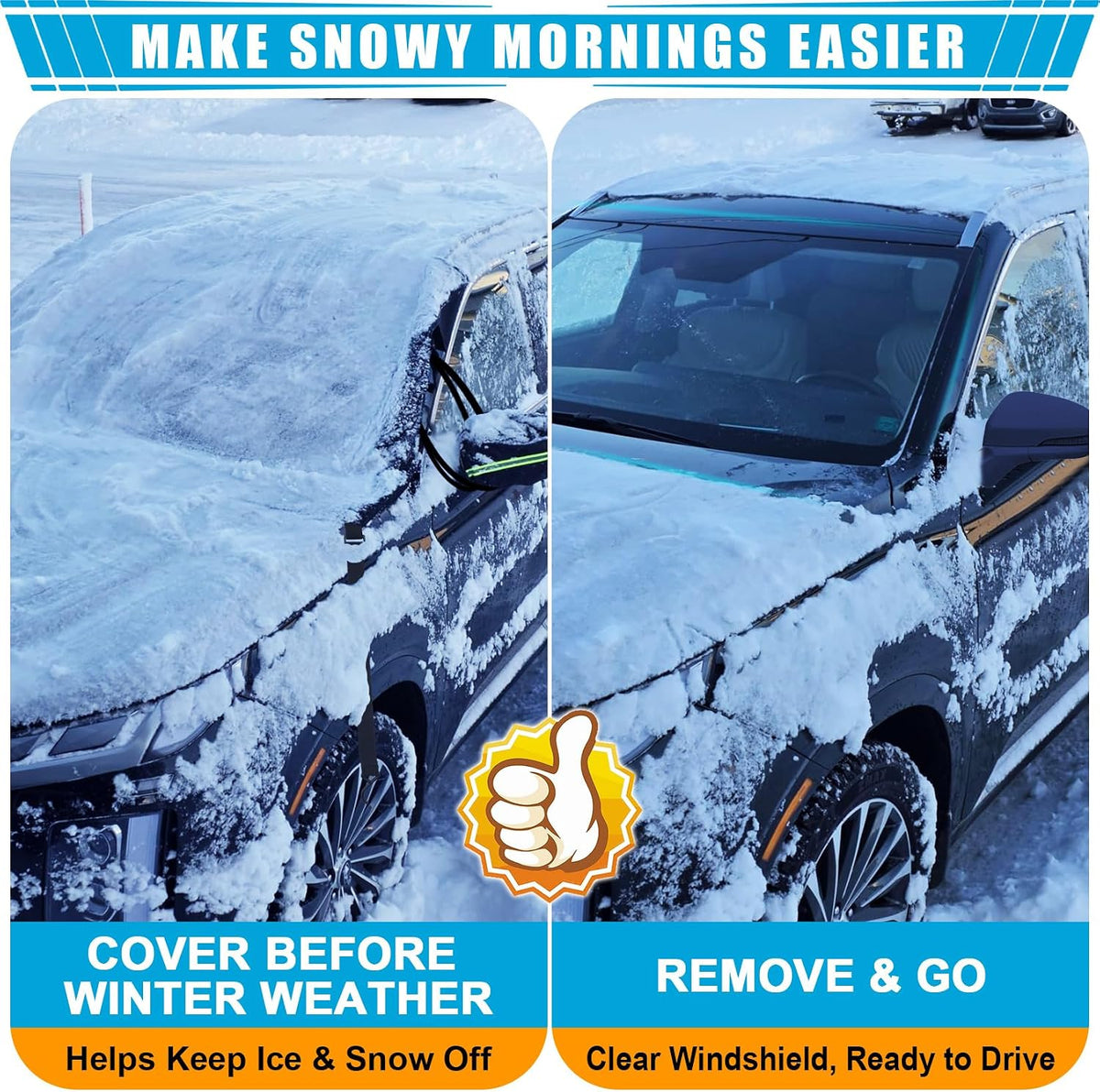 Tevlaphee Windshield Cover for Ice and Snow, 5 Magnets, Mirror Covers