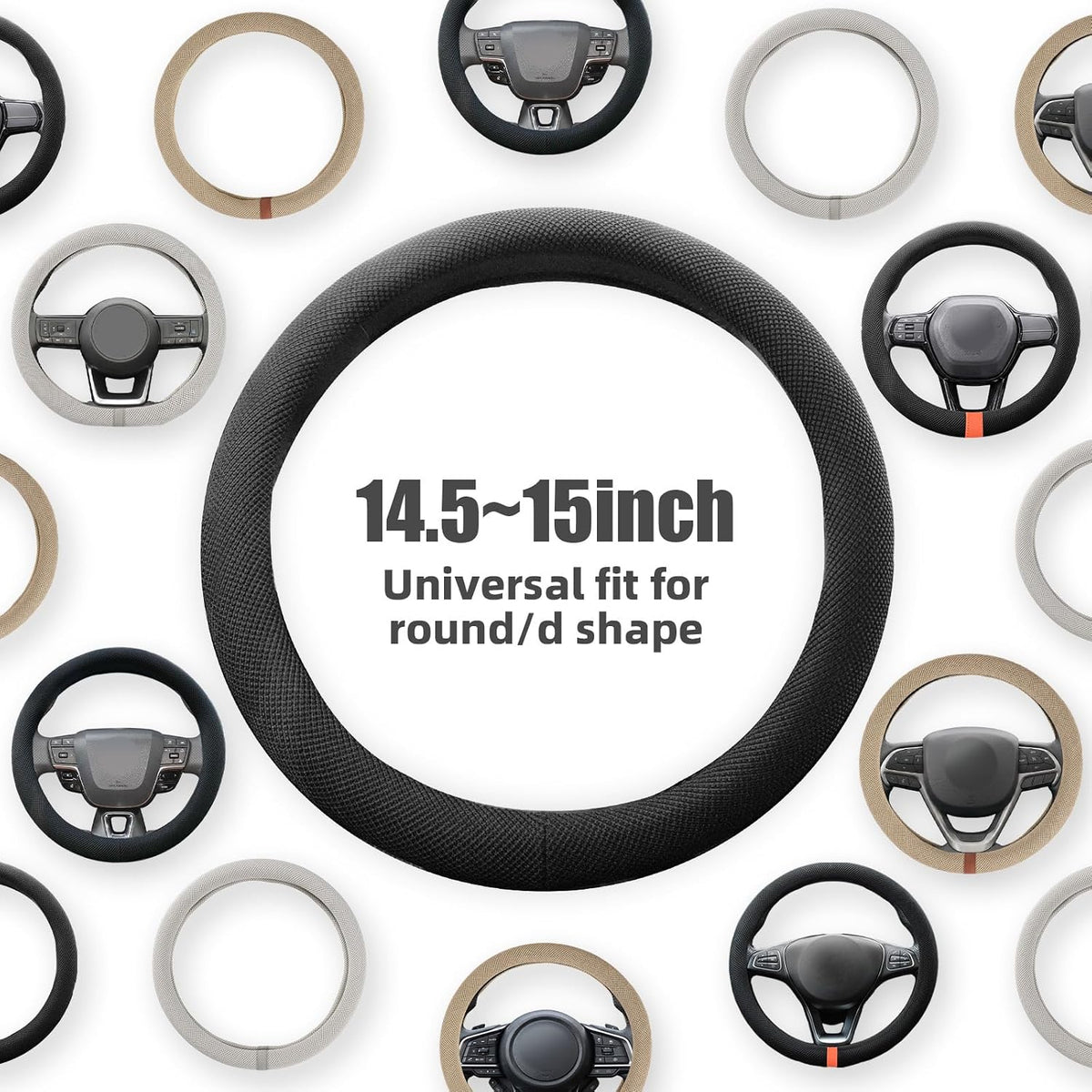 15 Inch Black Silicone Steering Wheel Cover Thermoregulating for All-Season