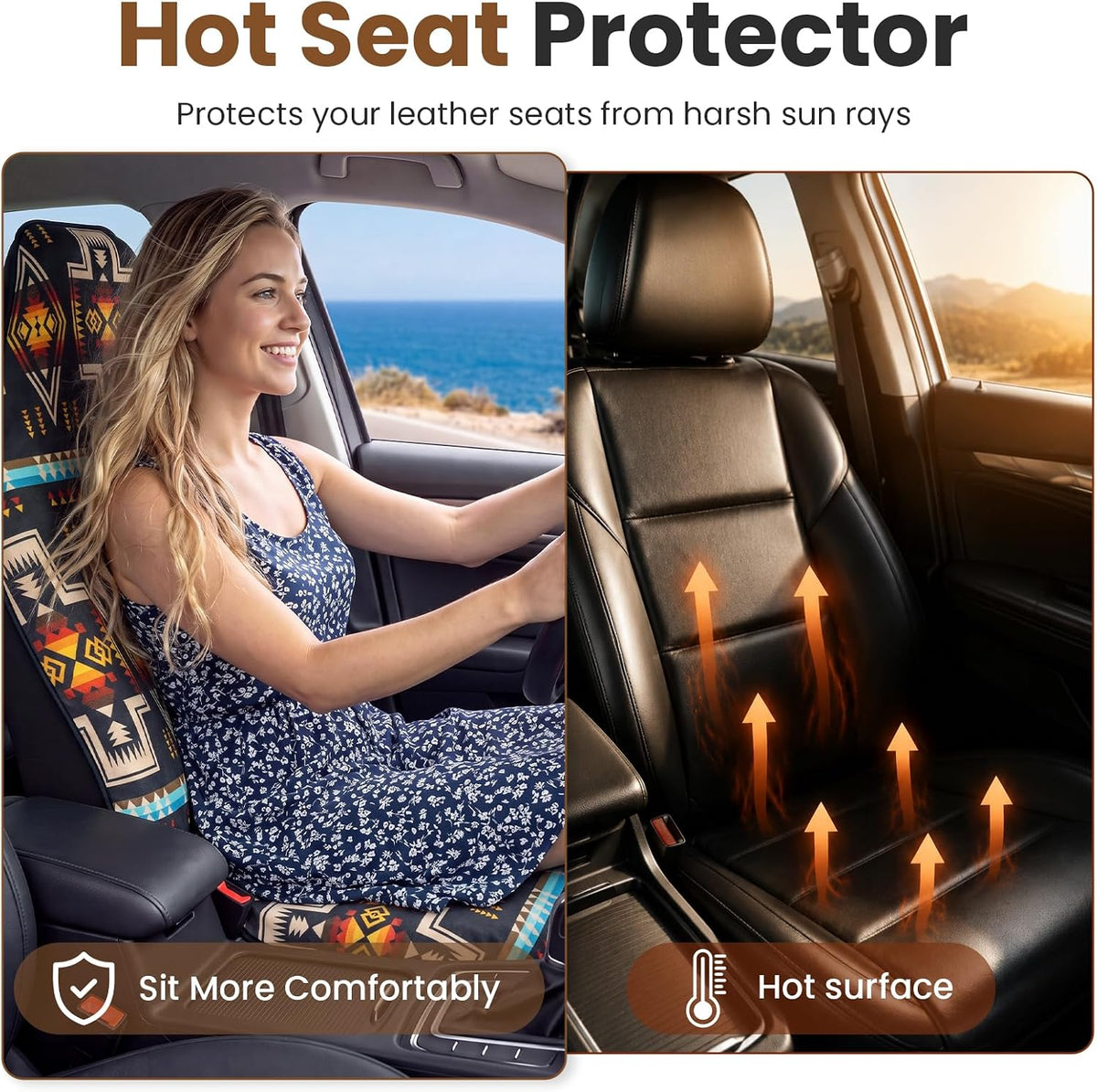 Car Seat Cover Towel for Front Seats Non-Slip with Headrest Pocket & Strap