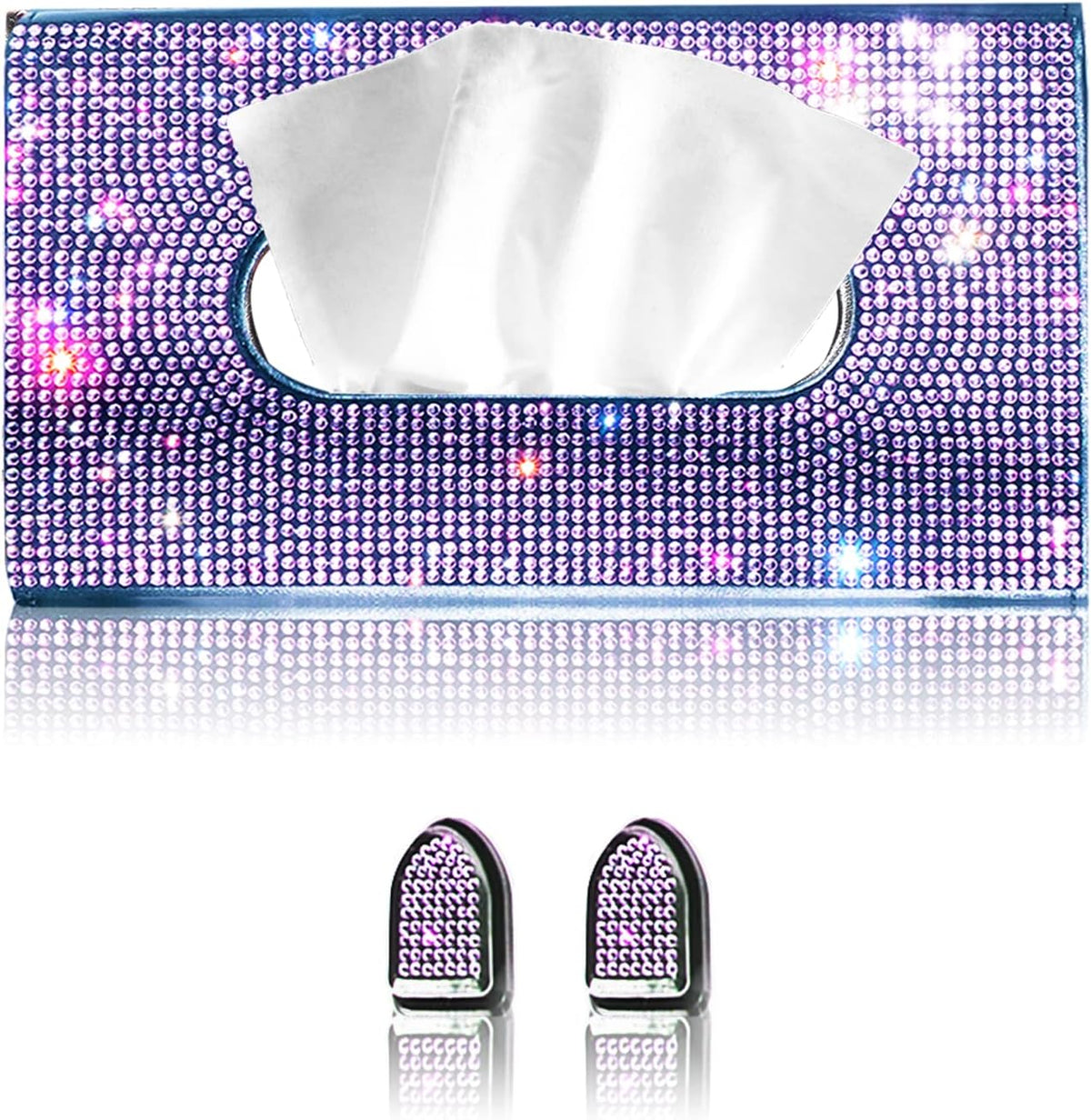 Purple Car Visor Tissue Box Holder, Bling Crystals PU Leather Napkin Holder, Glitter Car Visor Accessories with Sparkly Mask Hook Clip for Women, Gift for Christmas Thanksgiving (Purple 3 pcs)