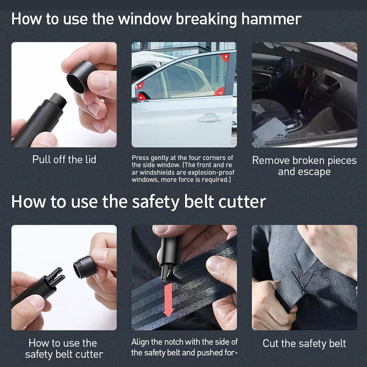 Breeker Brand Glass Breaker - Car Window Breaker Under Water (Black x2)