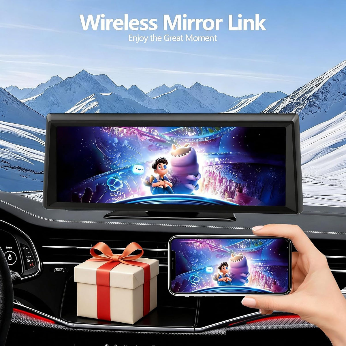 8.1" Portable Wireless Carplay Screen for Car, 2K Dash Cam & 1080P Backup Camera, Touchscreen Car Stereo with Apple Car Play/Android Auto, GPS, Bluetooth, Mirror Link, Voice Control for All Vehicles