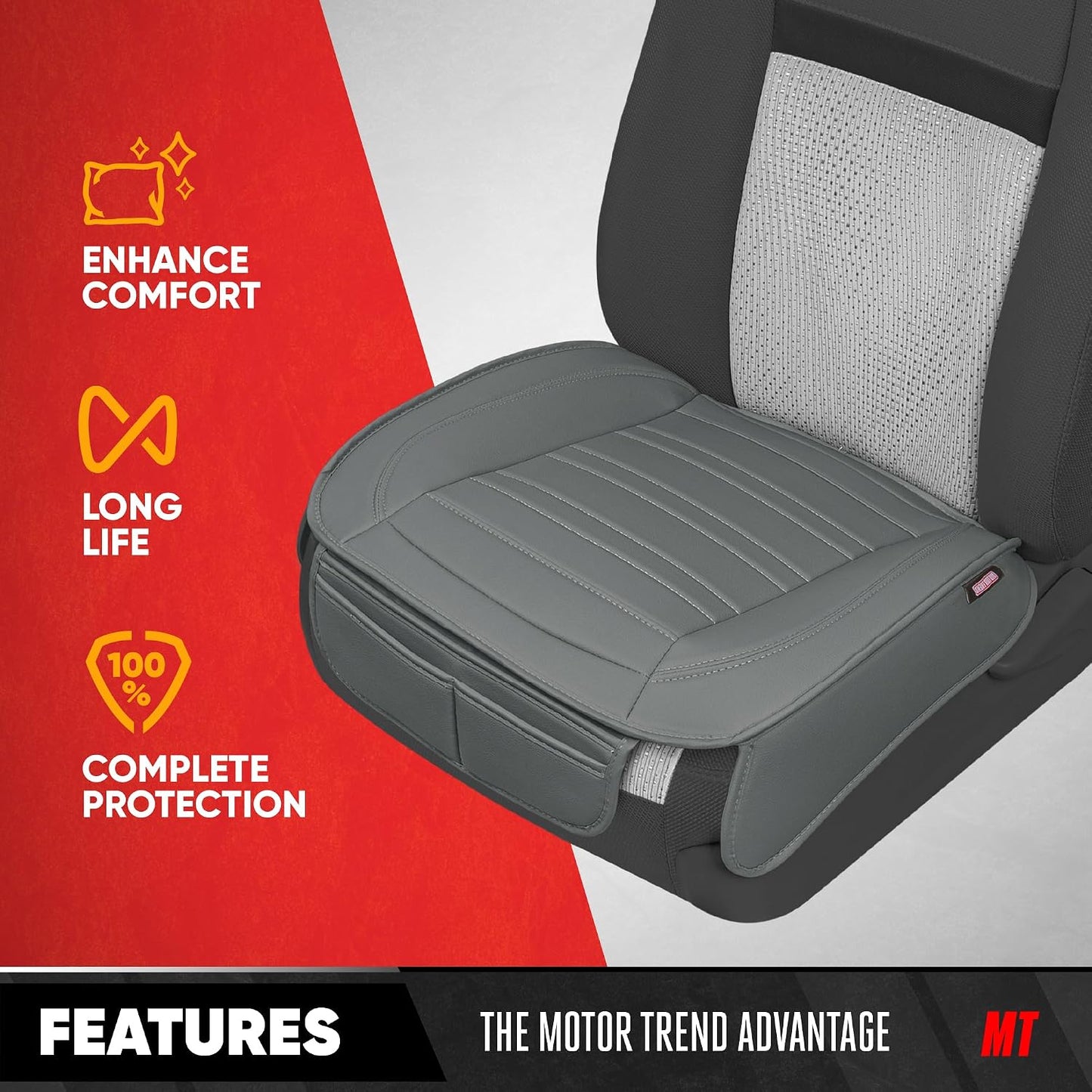 Motor Trend Car Seat Covers for Front & Rear Full Set - Nappa Leather Seat Protectors for Cars, Trucks & SUVs - Gray Automotive Seat Covers with Storage Pockets - Durable Bottom Cushion Protection
