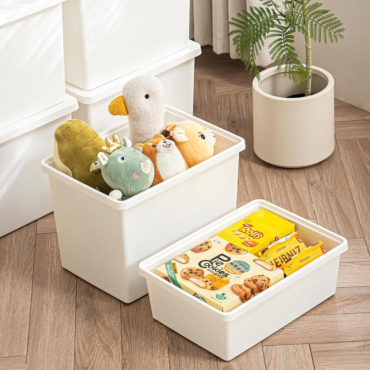 27 Quart Stackable Storage Bins with Lids - 4-Pack White 4XL Plastic Boxes with Handles, Dustproof & Insect-Proof Containers for Home, Kitchen, Office, Snacks, Toys, Tools & Books (white, 4XL)