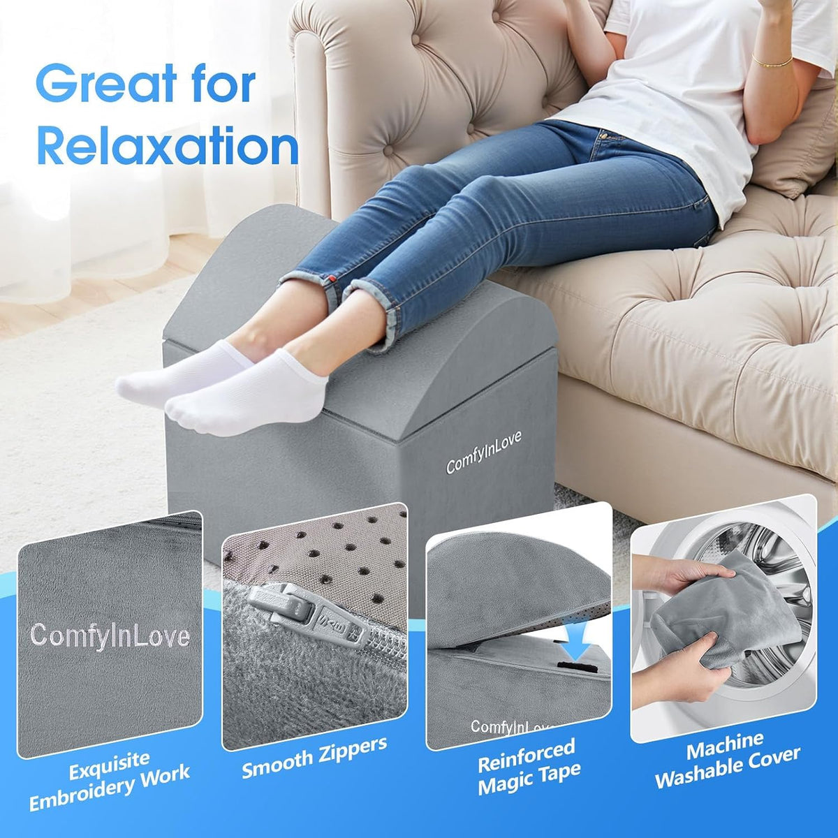 Foot Rest for Under Desk with 3 Heights, Foot Stool, Light Grey