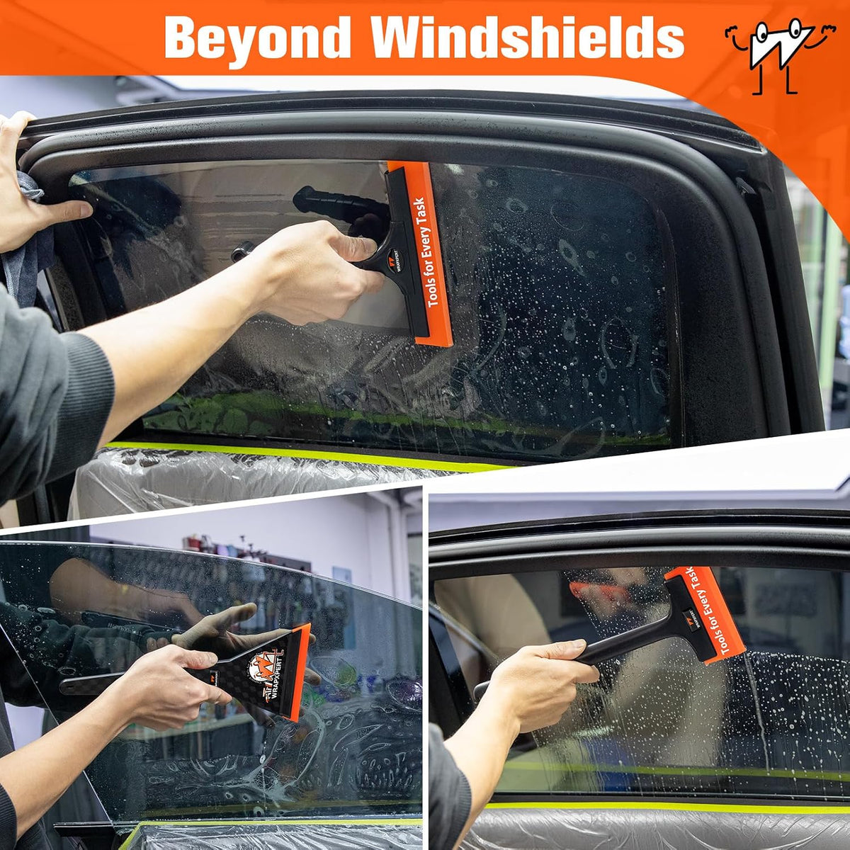 WRAPXPERT Window Tint Tools Kit, 3 Pack Window Tint Squeegee for Windshield Auto Tinting, Professional Long Handle Tinting Squeegee for Front Windows, Rear Glass, Side Doors for Car, SUV Van Glass