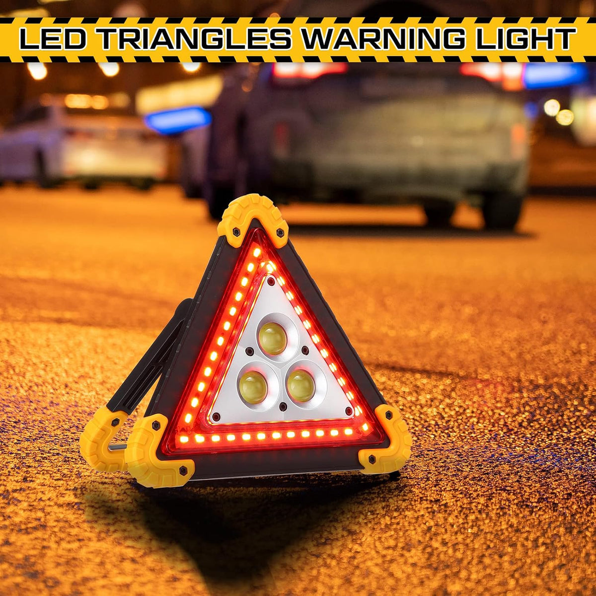 Huquary 3 Pack LED Emergency Triangle, Rechargeable Flashing Warning
