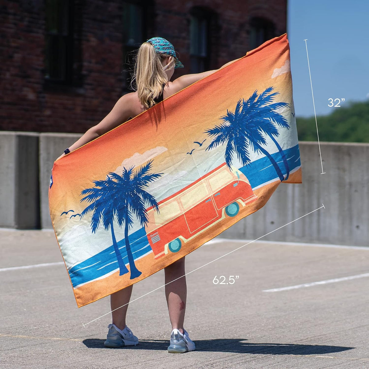 Sprints Athletic Running Towel, Full-Sized, Car Seat Cover - Performance Microfiber (Retro Sunset w/Snaps)