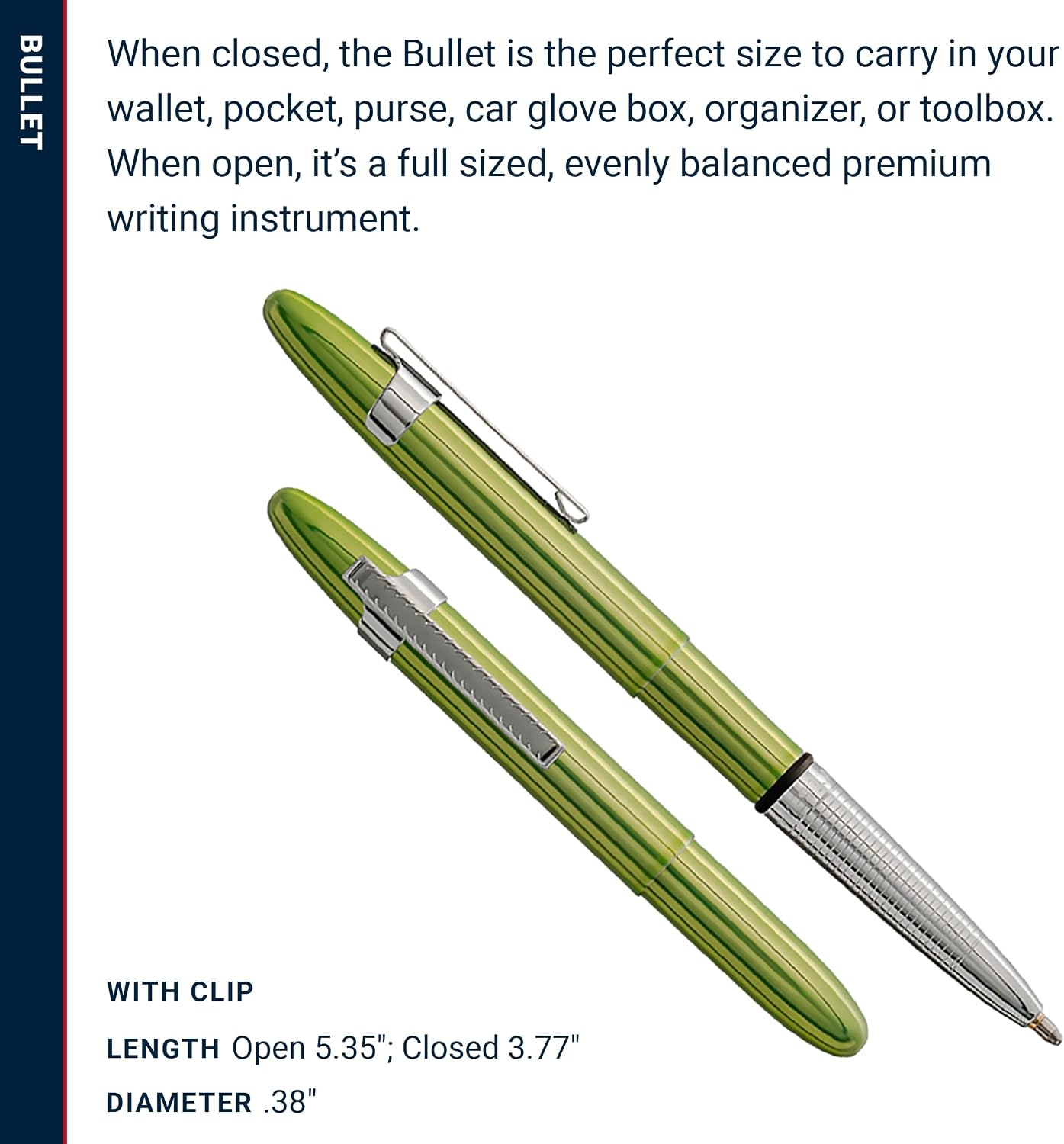 Fisher Space Pen Aurora Borealis Lime Green Bullet Pen, Pressurized Ballpoint Pen, Compact, Writes Upside Down, Extreme Temperatures, Black Ink, Medium Point, Pocket Clip, Gift Box, Made in USA