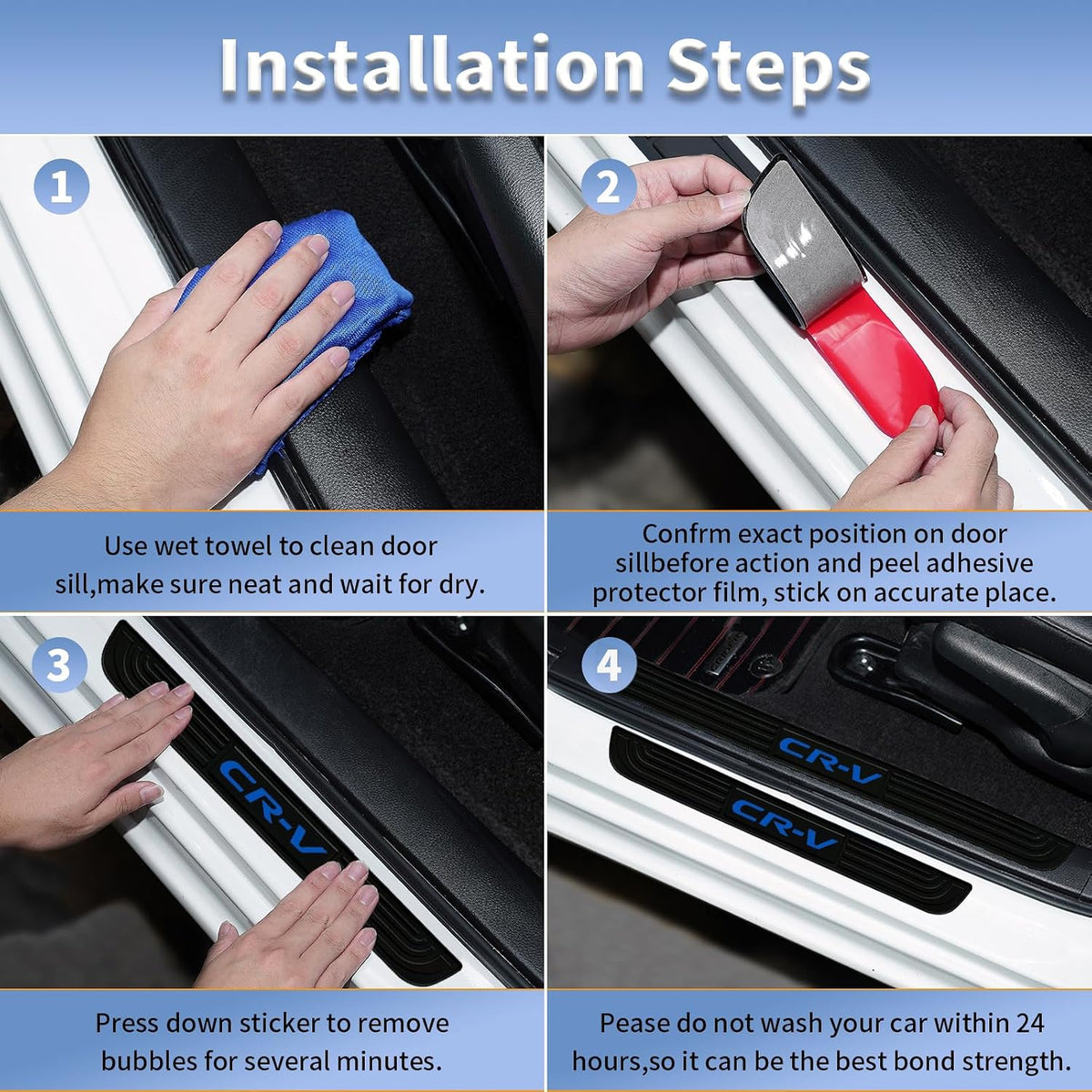 4pcs/Set Car Door Sill Plate Protectors - Black Soft Rubber Front/Rear Door Sill Scuff Plate Guard, Door Pedal Protector Stickers fit for Honda CRV (Blue)