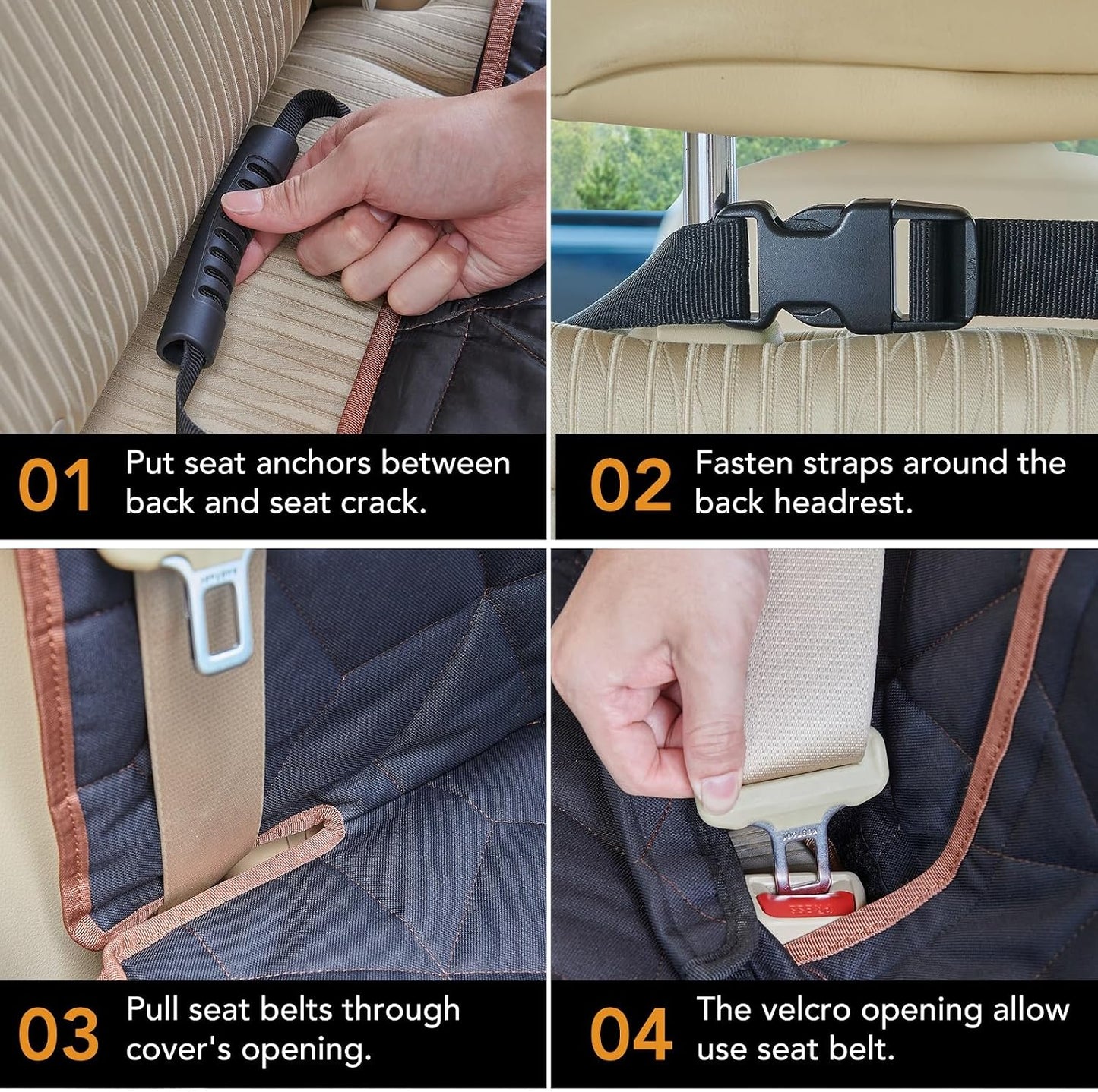 Petiza Dog Car Seat Cover for Back Seat, Heavy-Duty Non-Slip Waterproof Car Bench Protector for Pets,Compatible with Middle Armrests ，Dog Seat Cover Universal for Cars Trucks and SUVs