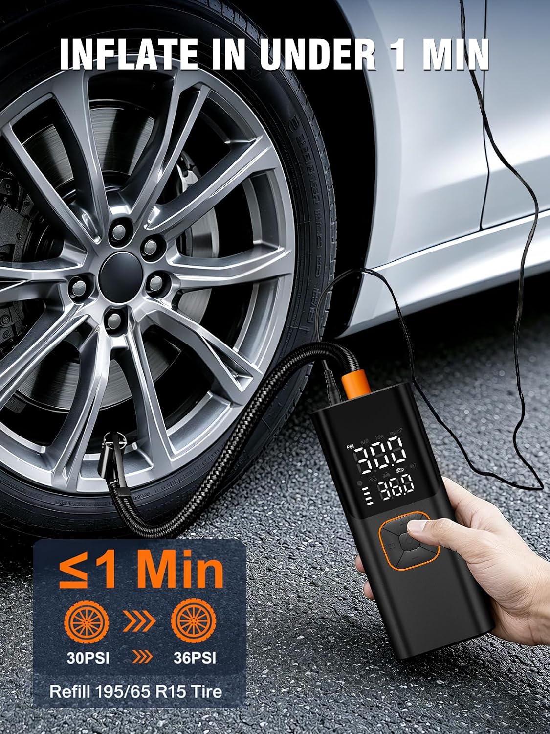 Tire Inflator Portable Air Compressor, 6000mAh Cordless & 12V DC