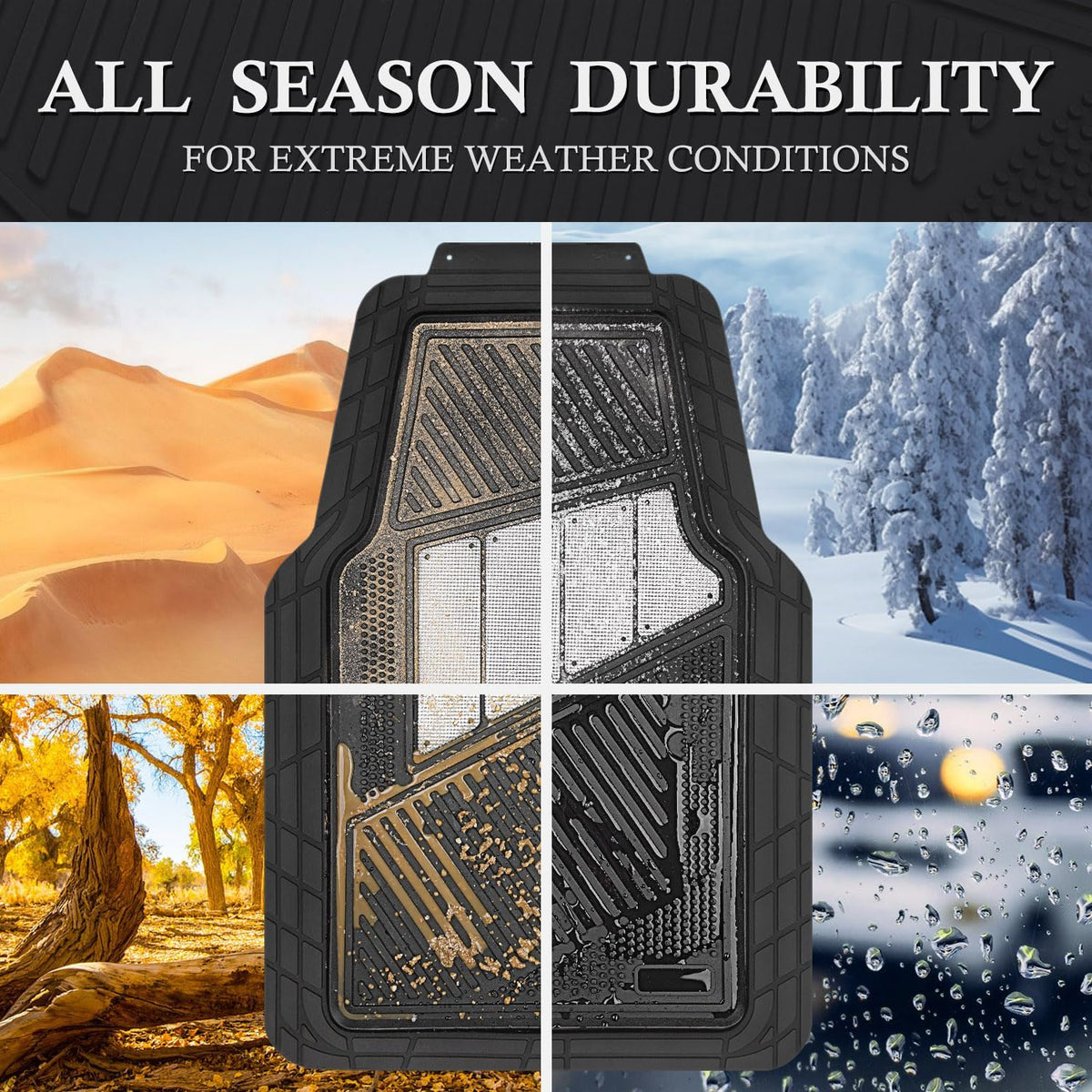 CAR PASS Heavy Duty Rubber Floor Mats 4-Piece Bling Car Mats Full Set - Universal Waterproof Floor Mats for SUV Truck, Durable All Weather Car Mats, Automotive Mats for Women Glitter Silver