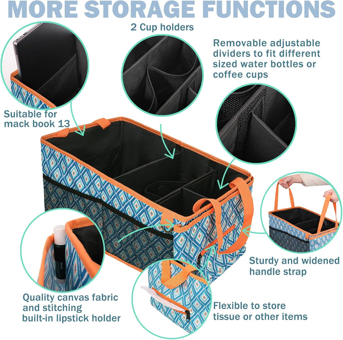 HEYSKAY Car Seat Organizer with Cup Holders, Automotive Seat Back Organizer and Storage with Adjustable Dividers, Book & Toy Organizer for Car and Office