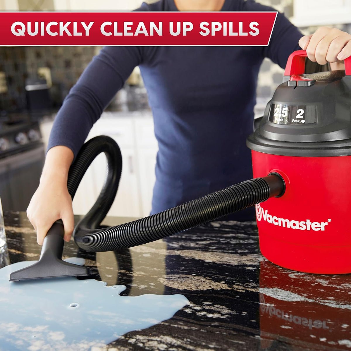 Vacmaster VOM205P 1101 2.5-Gal 2 Peak HP Wall Mount Wet/Dry Vacuum Red