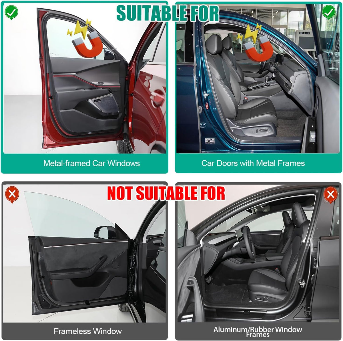 Car Window Shades, 2 Pack Magnetic Half Blackout & Half See-Through Car Sun Shade Side Window, Front Window Cover Block Heat UV Rays Glare for Driver Passenger