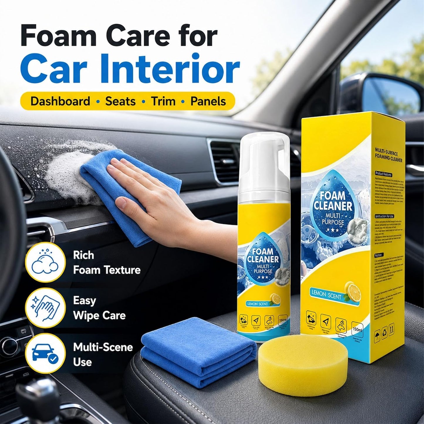 Lanenow Foam Cleaner All Purpose, Deep Cleaning Foam Cleaner for Car Interior, Dashboard, Seats, Kitchen, Bathroom Tile and Home Surfaces (1pcs)