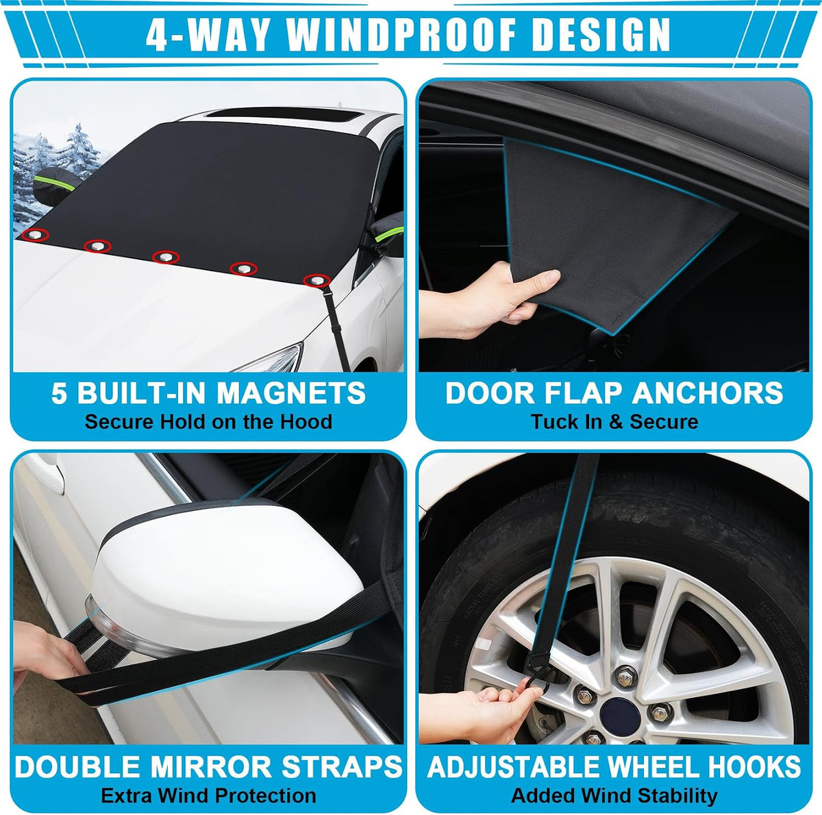 Tevlaphee Windshield Cover for Ice and Snow, 5 Magnets, Mirror Covers