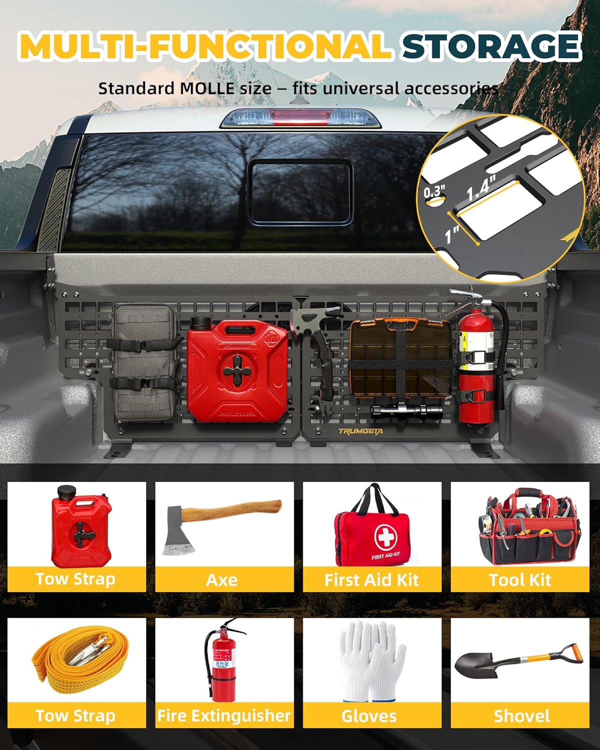 Trumgeta Aluminum Front Bed MOLLE Panel Fit for 2022–2026 Ford Maverick, No-Drill Installation, Heavy-Duty Truck Bed Organizer Storage Rack System for Tools and Outdoor Gear