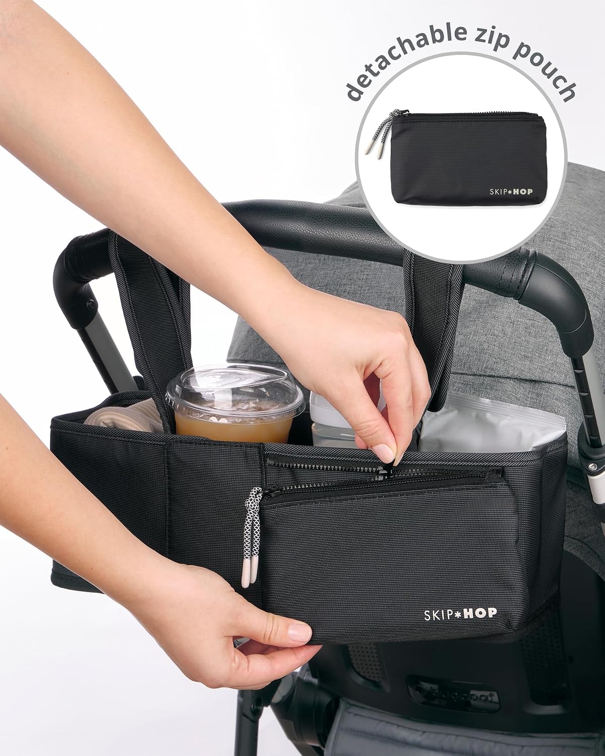 Skip Hop Ultimate Stroller Organizer Universal Fit with Adjustable Straps, Magnetic Flaps and Convertible Design That fits 40 oz. Tumblers, Black