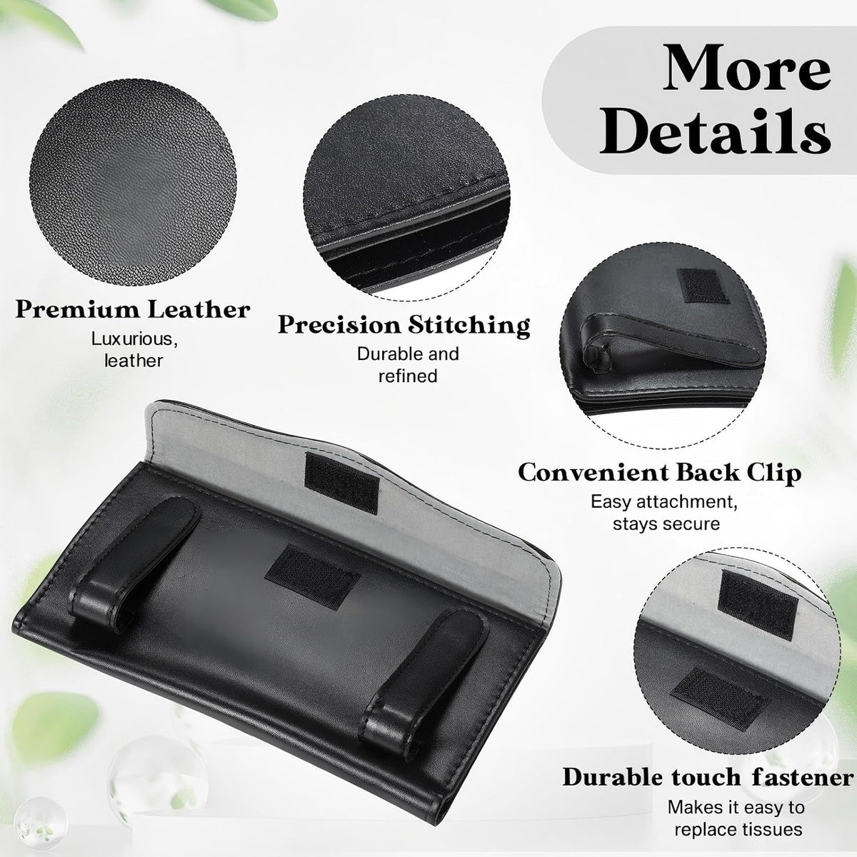 2 Pcs Black Car Tissue Holder with 20 Packs Tissue Refill Sun Visor Napkin PU Leather Backseat Napkin Mask Case Holder for Auto Accessories