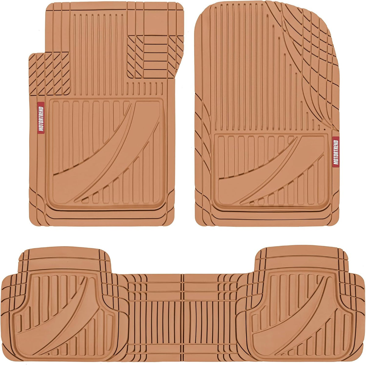 Motor Trend FlexTough™ Advanced Beige Rubber Car Floor Mats – Heavy Duty Trim to Fit All Weather Floor Mats for Cars Truck SUV - Automotive Car Interior Floor Liner Protection - Universal Fit