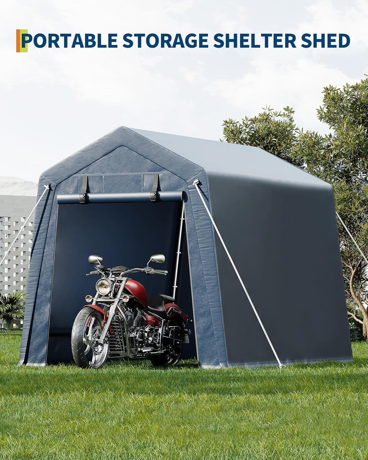 6x8 FT Outdoor Storage Shelter Shed Carport with Roll Up Door Windows Waterproof Portable Garage Heavy Duty Tent for Motorcycle Bike Firewood Tools Ventilated