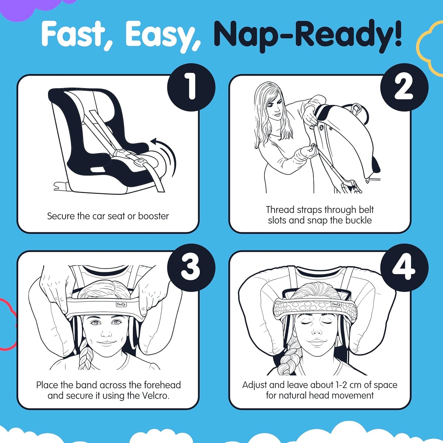 NapUp Adjustable Head Support for Car Seat – Patented & Crash-Tested Anti-Bobbing Head Holder Strap, Comfortable Sleep Solution - Breathable Fabric, Kids Travel Accessories - Ages 2+ - Red